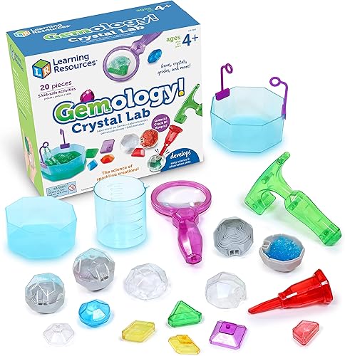 Learning Resources Gemology! Crystal Lab, juguetes STEM, ciencia temprana, kit de ciencia para niños, regalos divertidos para niños, 20 piezas, a