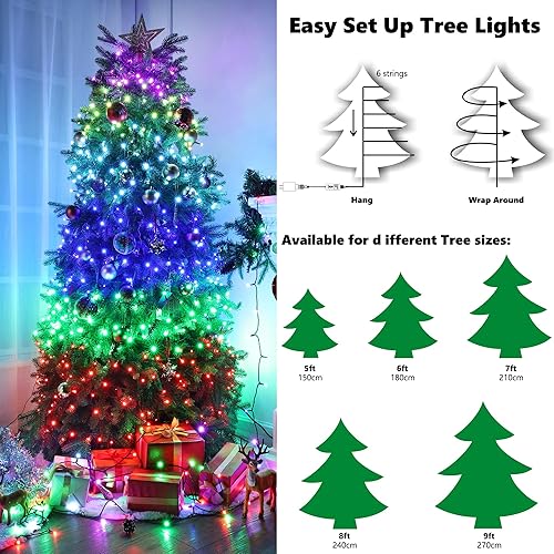 Miniatura 5 de iBaycon Luces RGB para árbol de Navidad, 540 luces LED de Navidad que cambian de color con múltiples efectos vívidos, impermeables con control