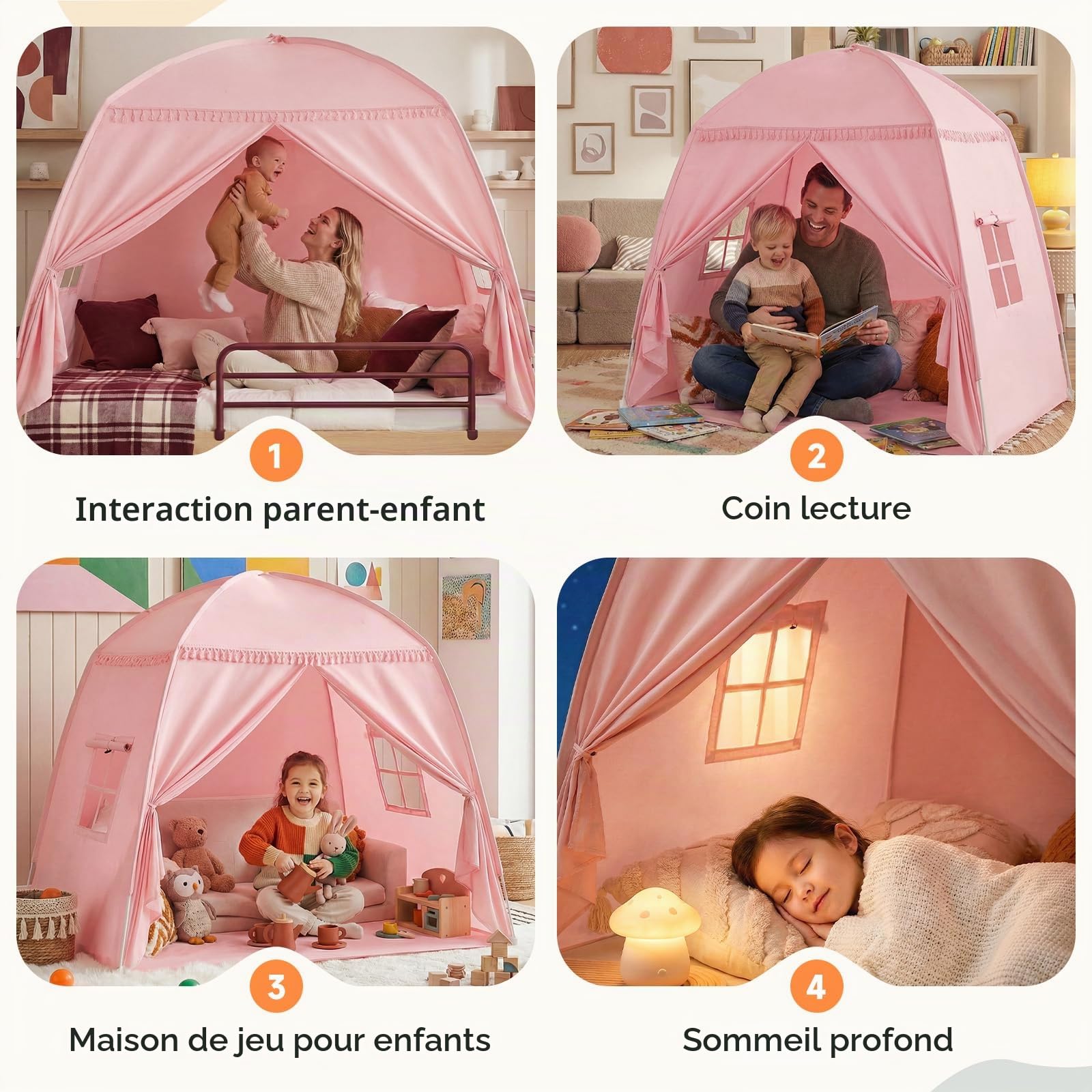 Tente de jeu, pour enfant - Grand château magique - Pour l'intérieur et l'extérieur - Montage facile en 2 minutes - Spacieux pour garçons et filles - Rose