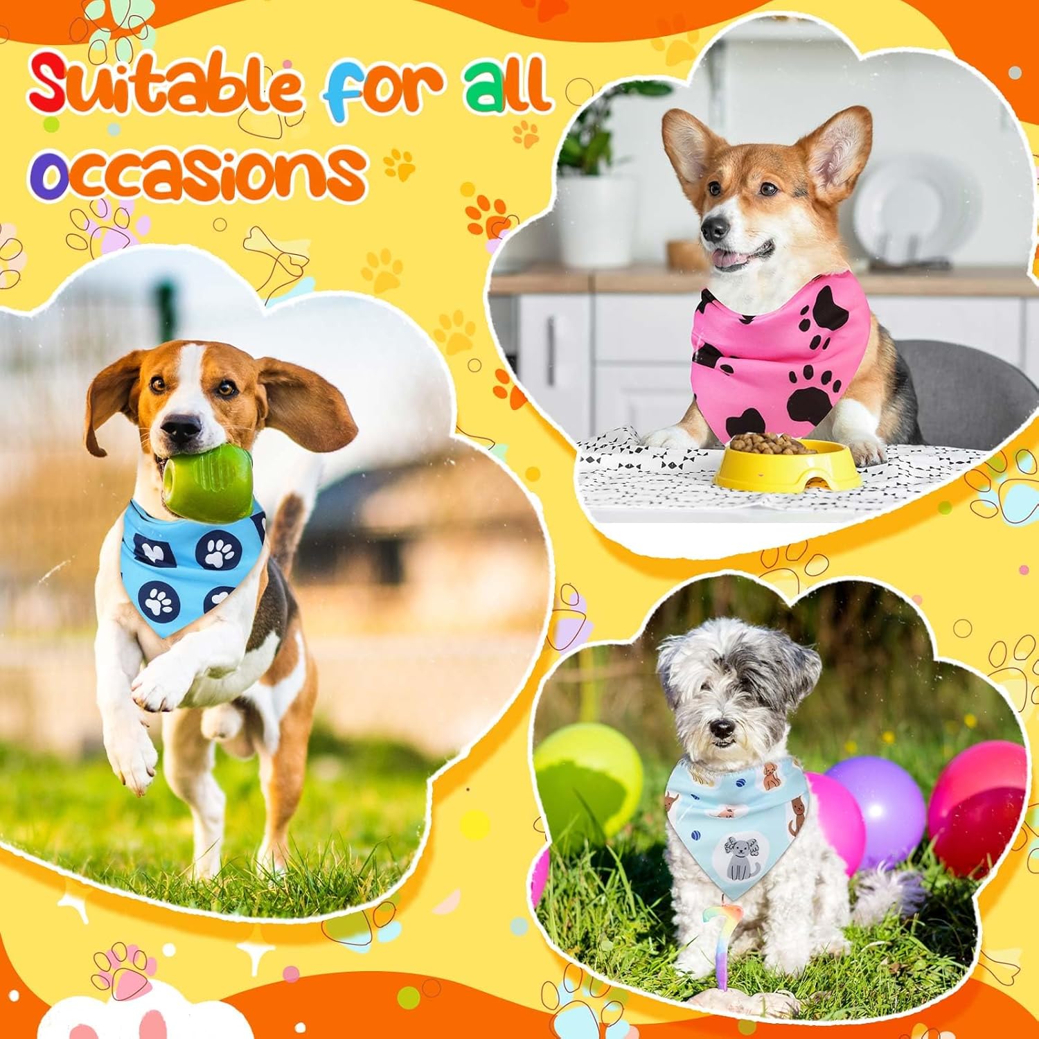 Geyoga 240 Pcs Dog Bandanas Bulk Spring Pet Bandanas Adjustable Summer Triangle Dog Grooming Scarf Bibs Kerchief for Small Medium Large Cats Pet Costume(Paw Print)