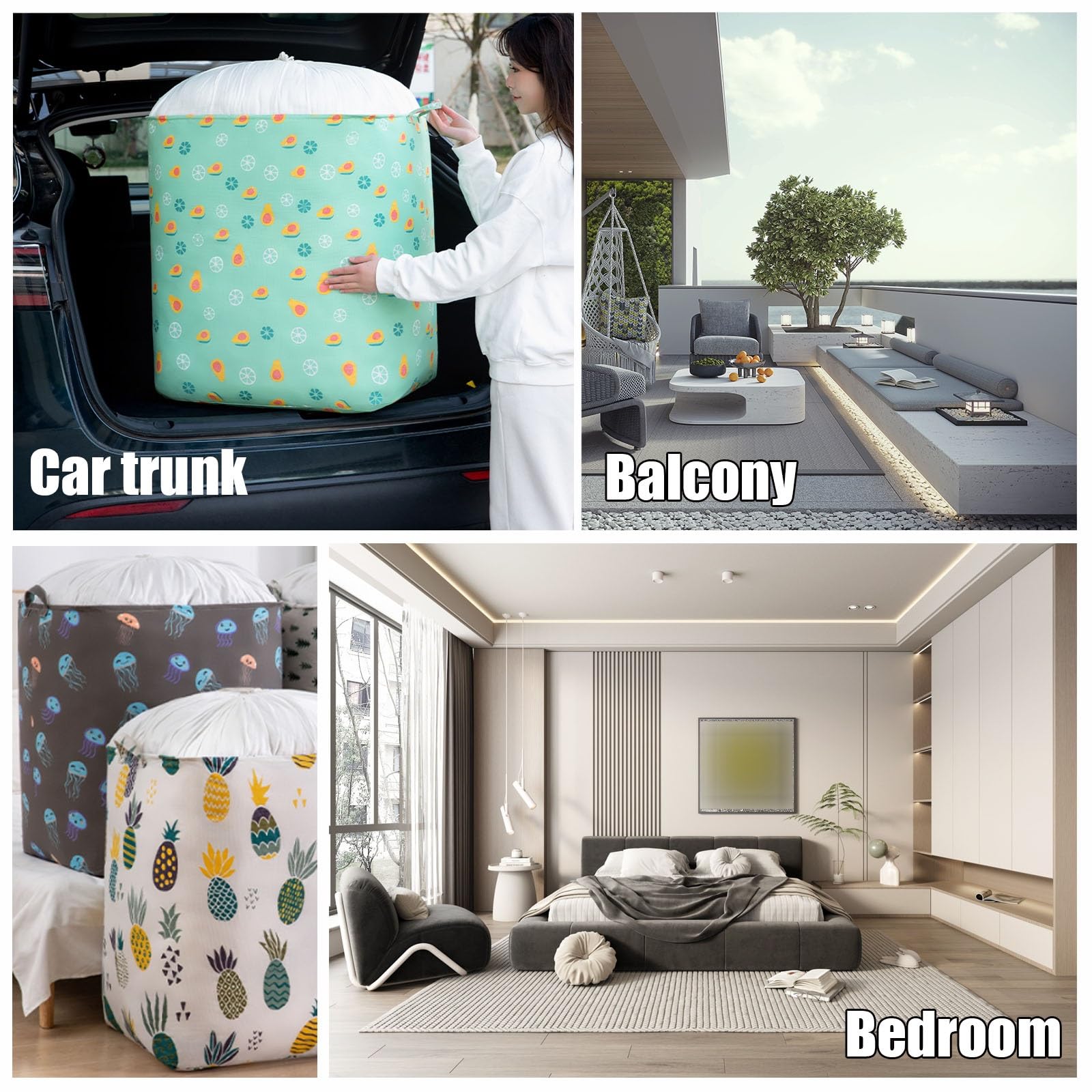 Lot De 3 Boîtes De Rangement En Tissu Pliable, Sac De Rangement Sous Le Lit Pour Vêtements, Rangement De Vêtements Avec Fermeture à Glissière, Utilisé Pour Couvertures, Vêtements, 48 X 35 X 20 Cm Bleu