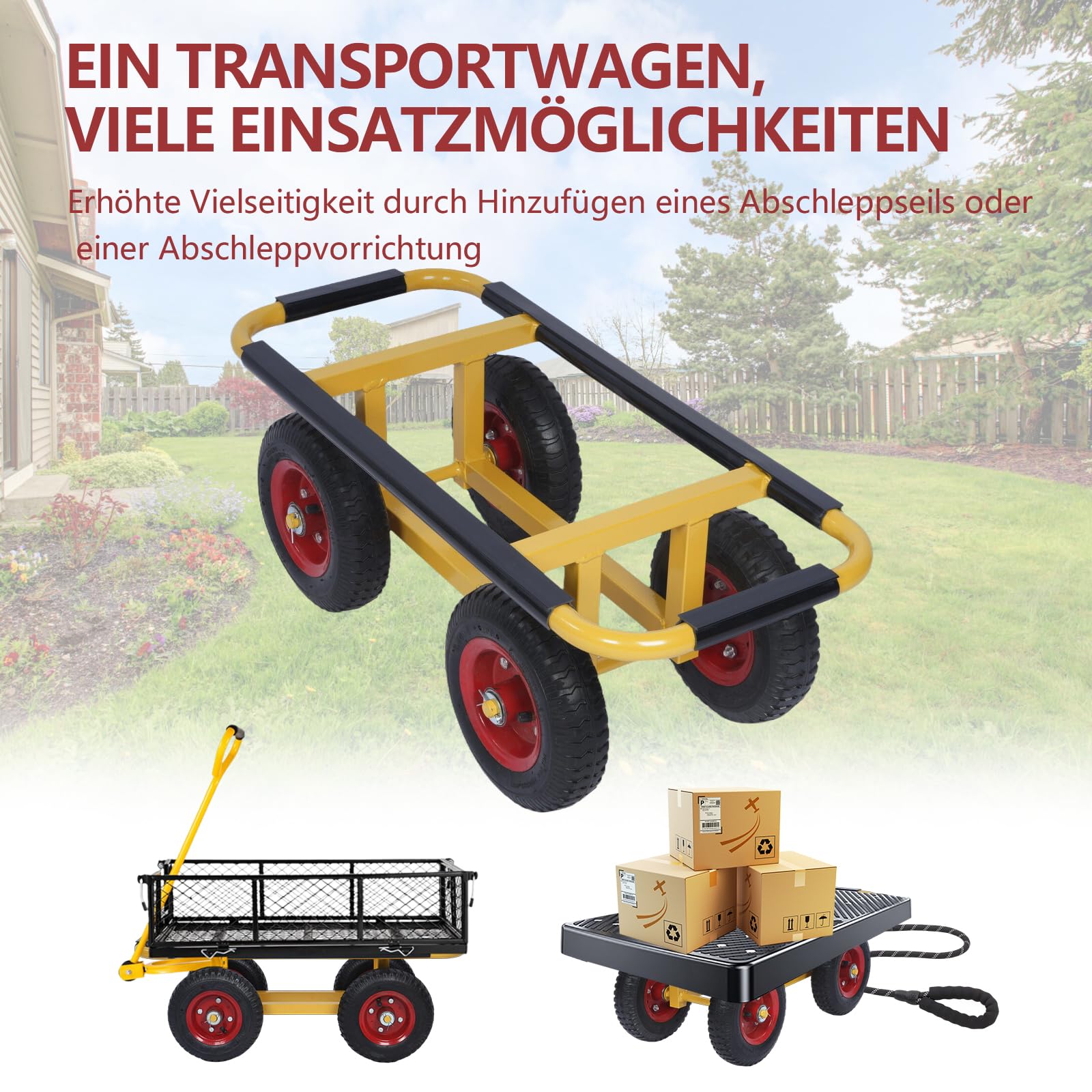 ohbien Schwerlast Transportwagen 330LBS Plattenwagen mit Luftreifen 4 Räder | Transport Dolly für Umzug Möbel und Holzplatten, Plattentransporter Stahl Transportkarre 75,5x32x26cm