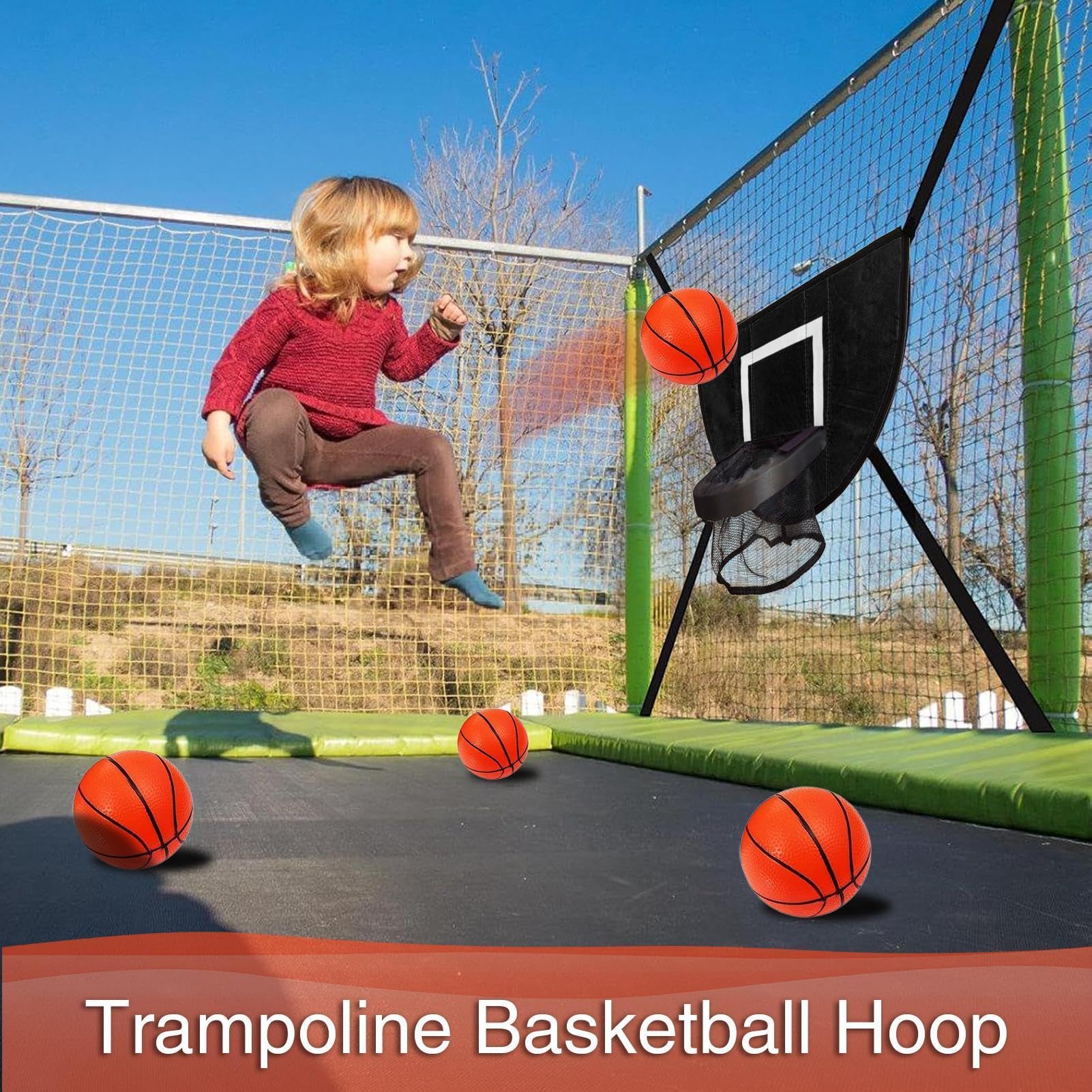 Aro de baloncesto para cama elástica | Aro de baloncesto suave ajustable con 4 bolas - Accesorios de trampolín para patio trasero, jardín, césped, gimnasio Aro de baloncesto para cama elástica | Aro de baloncesto suave ajustable con 4 bolas - Accesorios de trampolín para patio trasero, jardín, césped, gimnasio