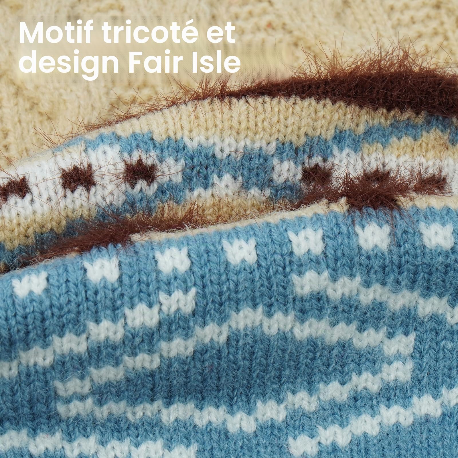 Pull Chihuahua - Fair Isle Pull Over pour Chien Hiver avec Trou pour Harnais, Pull-Overs Col Roulé Noel Sweat Tricot Chaud Facile à Enfiler pour Petite Taille Chien (1–24 kg) Beige XS
