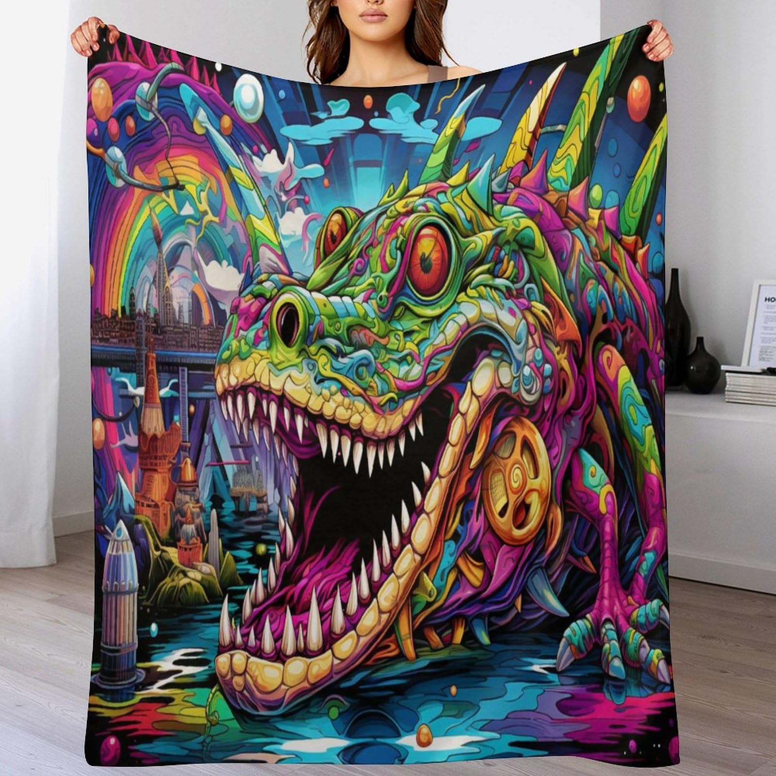 Couverture légère en polaire flannel crocodile 3D linge de lit