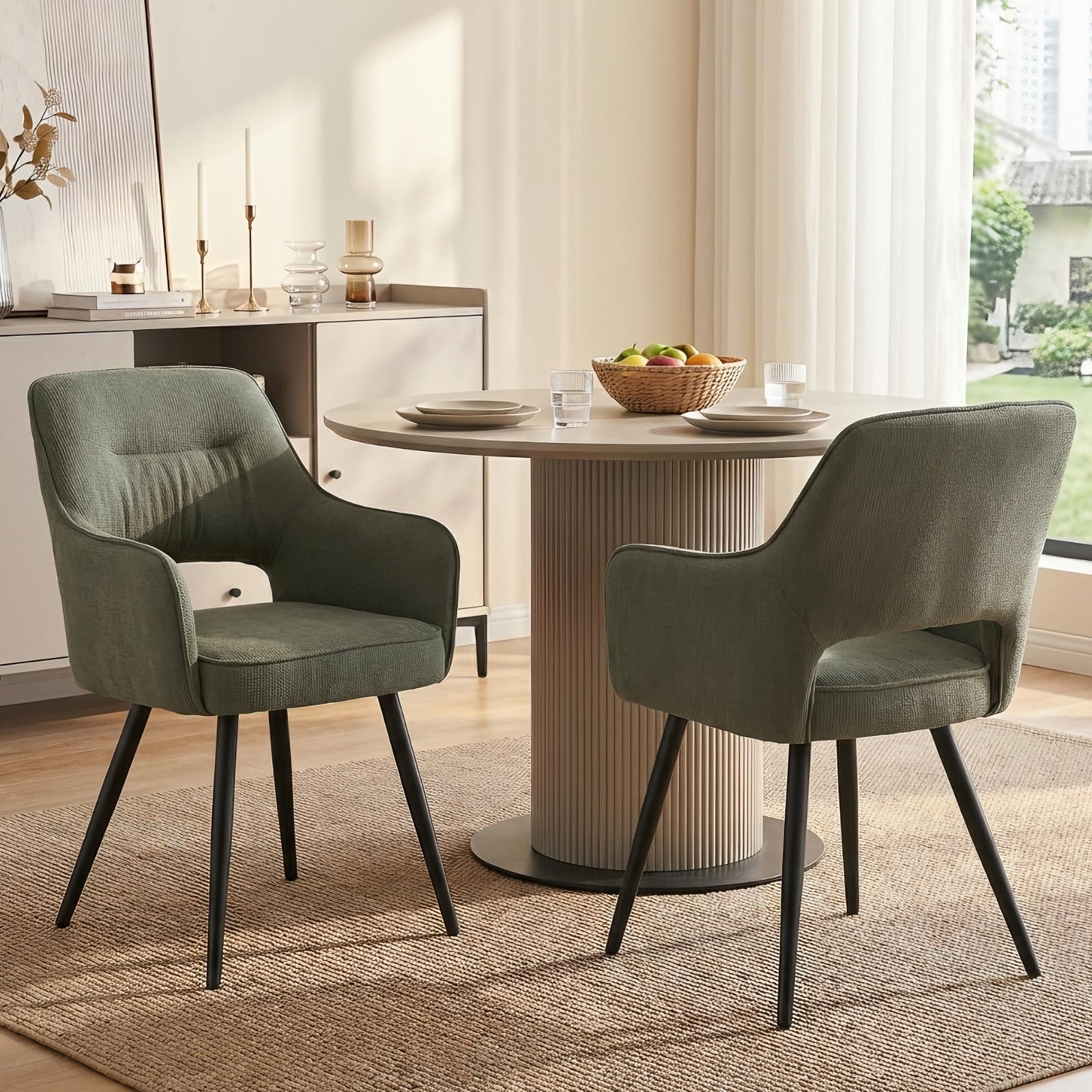 Ya-Home Chaise de Salle à Manger en Chenille Lot de 2, Vert Olive
