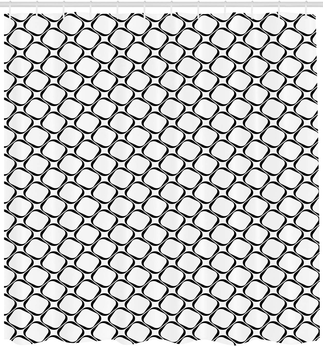 Lunarable Black and White Shower Curtain, Monochrome Minimalist Rhombus Arrangement Grid Style Mosaic Abstract, Cloth Fabric Bathroom Decor Set with Hooks, 69" W x 84" L, Black and White