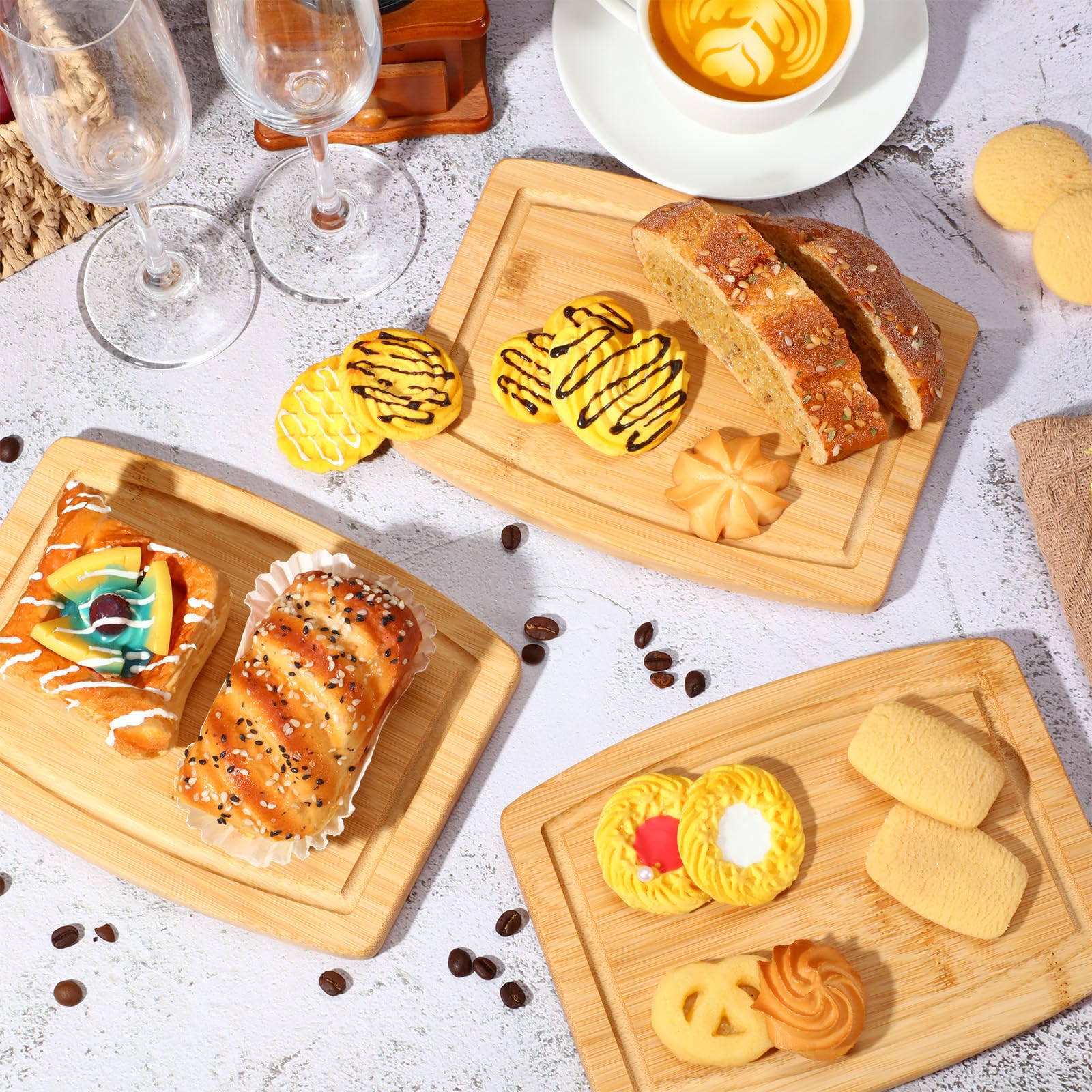 Kigley 10 Pcs Wooden Dinner Plates Cutting Boards Bulk for Laser Engraving with Juice Groove Chopping Board Charcuterie Board Carving Tray for Kitchen Housewarming Gift(6 x 8 Inch, Bamboo Wood)