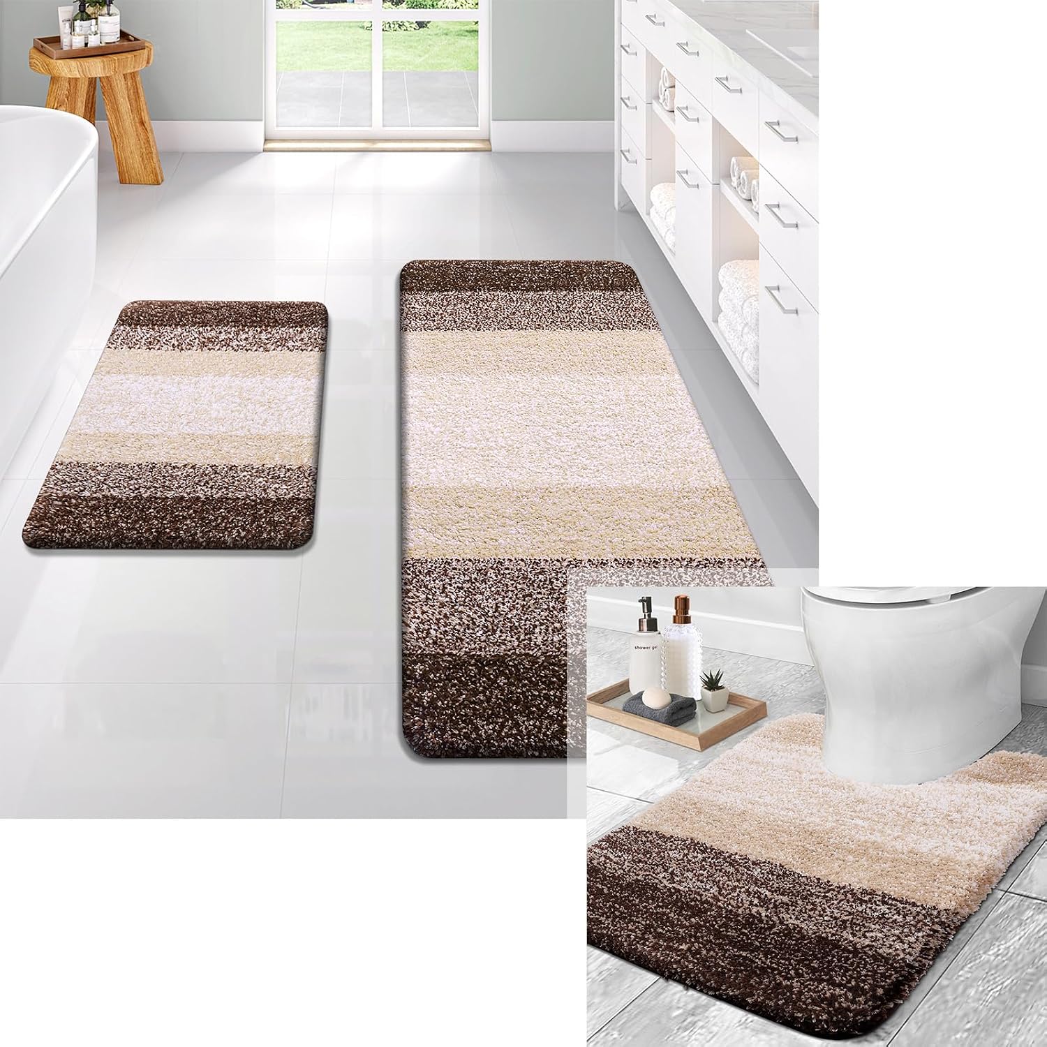 Amazon.com: OLANLY Ombre Bath Mat and Toilet Rugs U-Shaped, Bath Mat ...