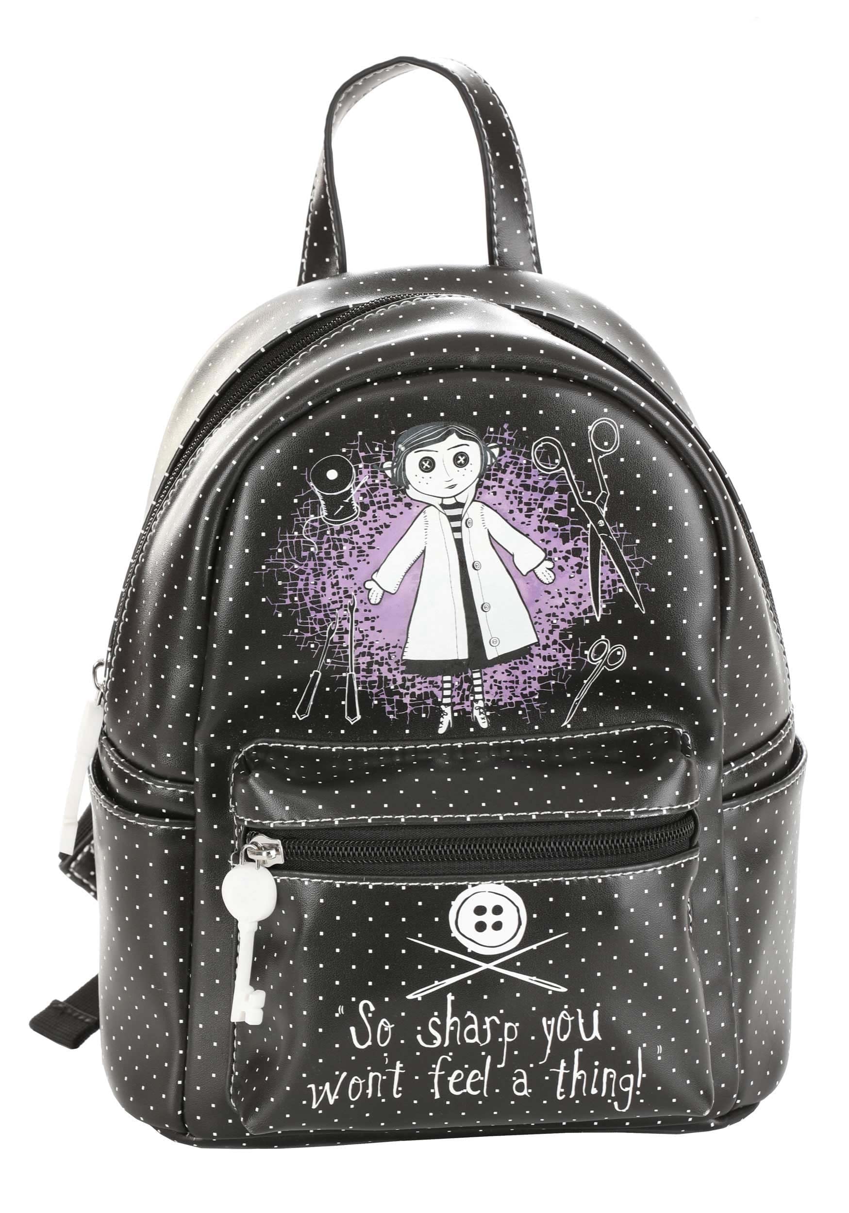 FUN.COM Coraline Polka Dot Mini Backpack with Adjustable Straps and Side Pockets, Officially Licensed