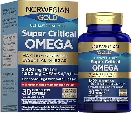 Renew Life Norwegian Gold Super Critical Omega Softgels, suplemento diario que apoya la salud del corazón, cerebro y articulaciones, aceite de