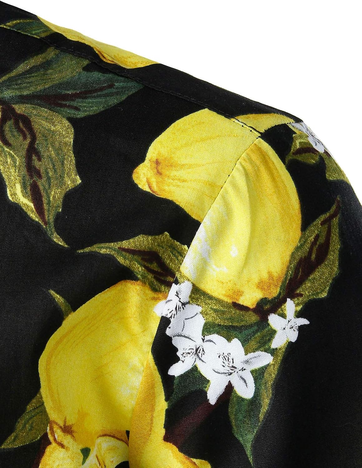 JOGAL Men's Cotton Button Down Short Sleeve Hawaiian Shirt Small Black Yellow