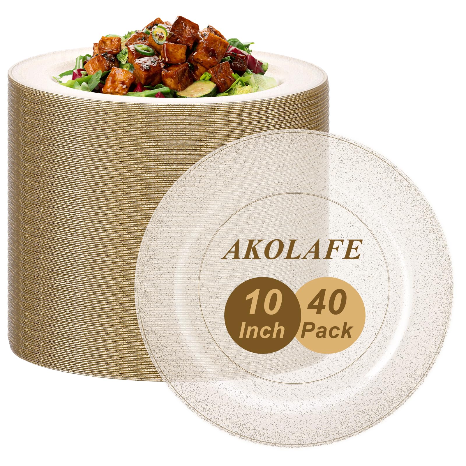 AKOLAFE 40 Pièces Assiette Plastique Reutilisable 26cm Assiette en Plastique Transparent Assiettes Dorées plastique Assiettes plastiques Rigide pour Mariages, Fêtes, Anniversaires, Noël
