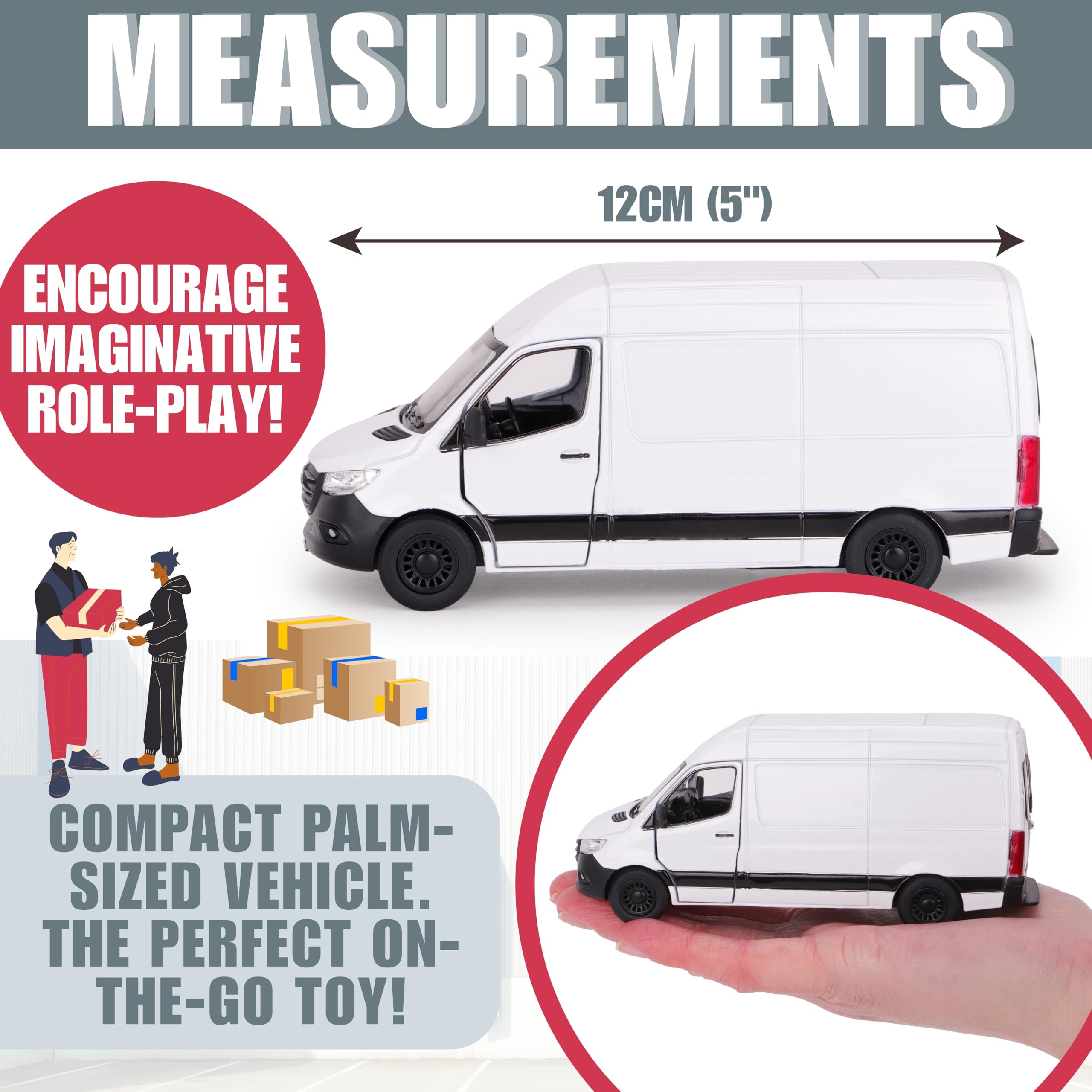 Toyland® 12 cm Pull Back & Go Die Cast Bianco Sprinter Van con porte apri e chiudi - Veicoli giocattolo - Scala 1:48