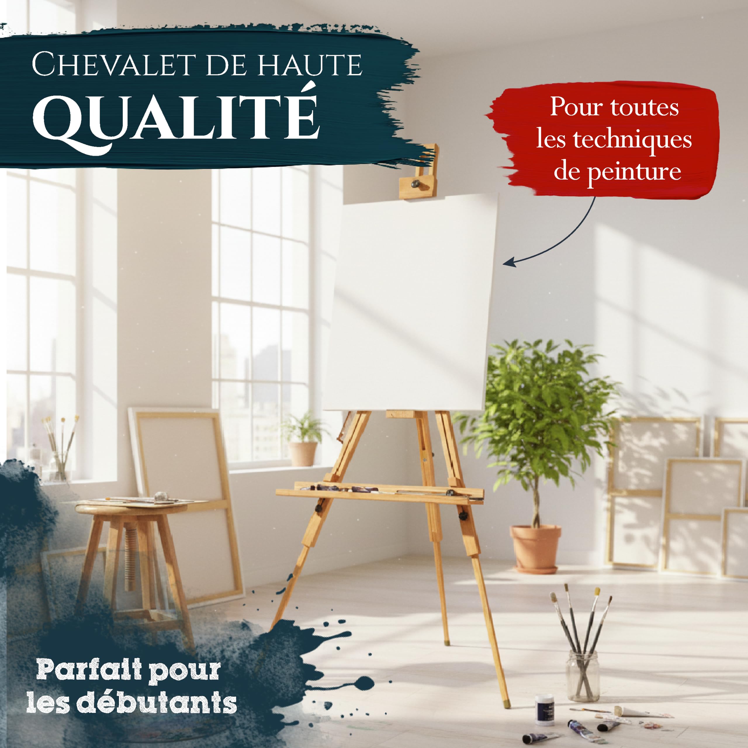 Artina chevalet en bois de hêtre massif huilé pour châssis toiles jusqu'à