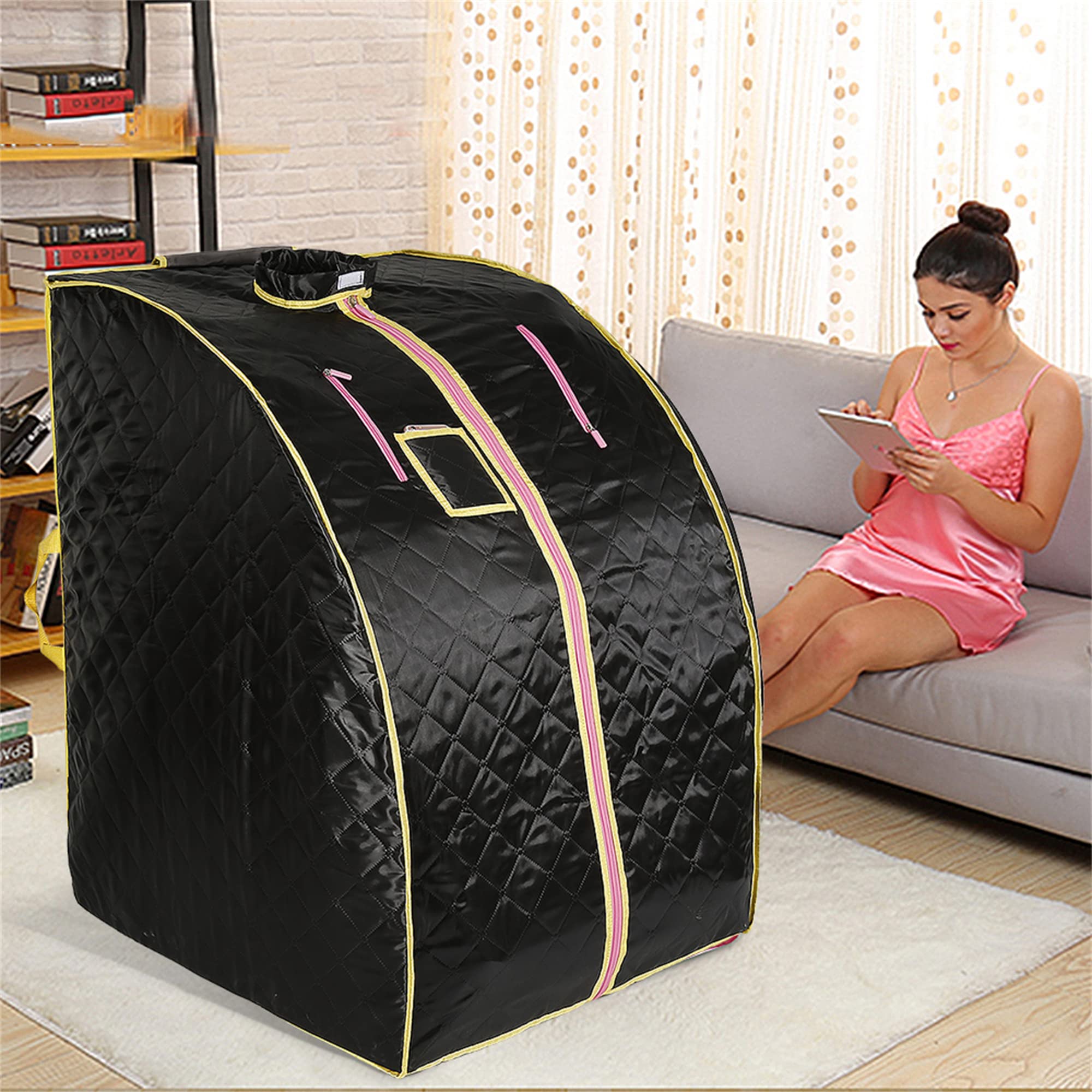 MINGYI Sauna Infrarouge à Sec Portable et Pliable, Sauna Complet du Corps, avec Chaise Pliable et Télécommande, Personnel Sauna pour la Maison, 80×70×98 cm (Noir)
