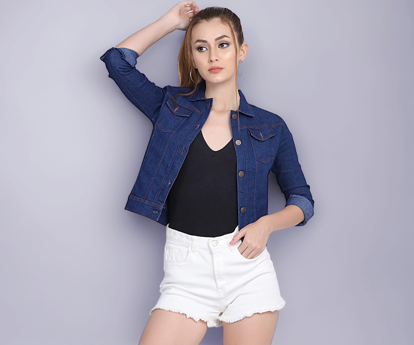 Solids Women Regular Plain Denim Jacket For Girls