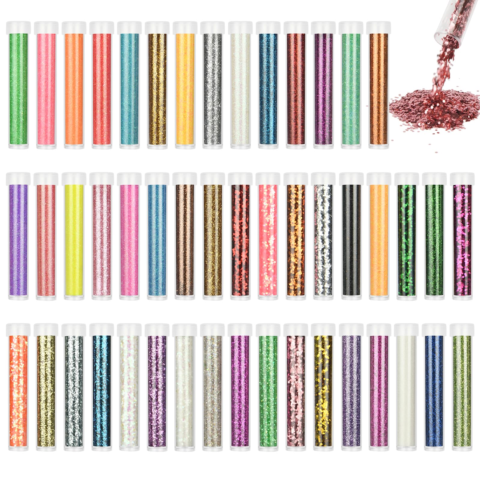 Mélange de paillettes grossières et fines, 48 Couleur Fines Paillettes Loisirs Creatifs, Mélange de paillette irisées, Poudre de Paillette pour le visage, le corps, les yeux, les ongles