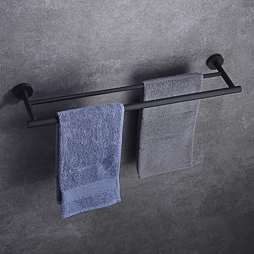 Miniatura 8 de Hoooh Toallero doble de baño de acero inoxidable de 30 pulgadas, soporte para toallas de baño, montaje en pared, acabado cepillado, A102L75-BN