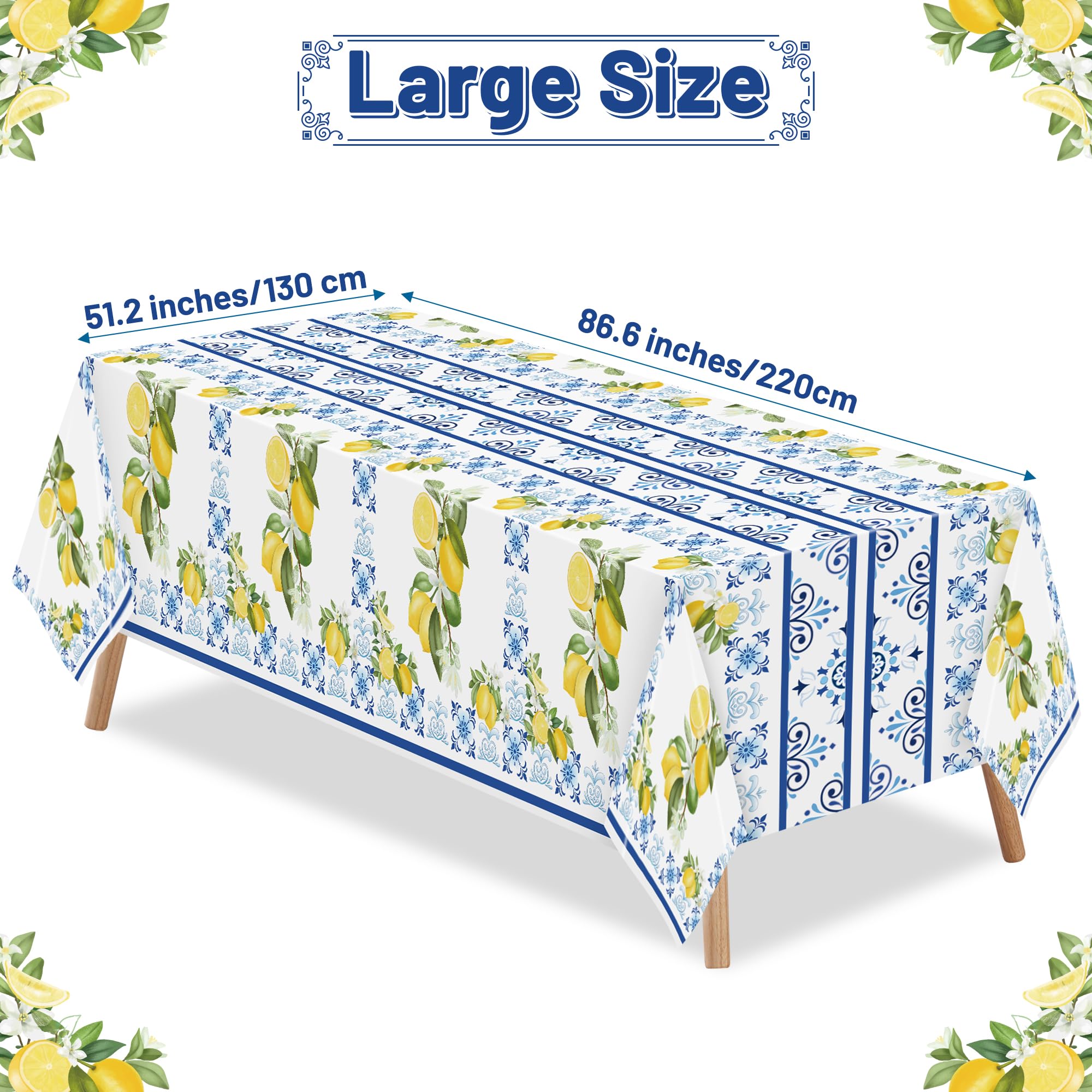BkeeCten 3-Pack Capri Lemon Table Cover Party Decoration Mediterranean Lemon Pattern Disposable Waterproof Decor Summer Spring Fruit Kid Birthday Dining Picnic Wedding
