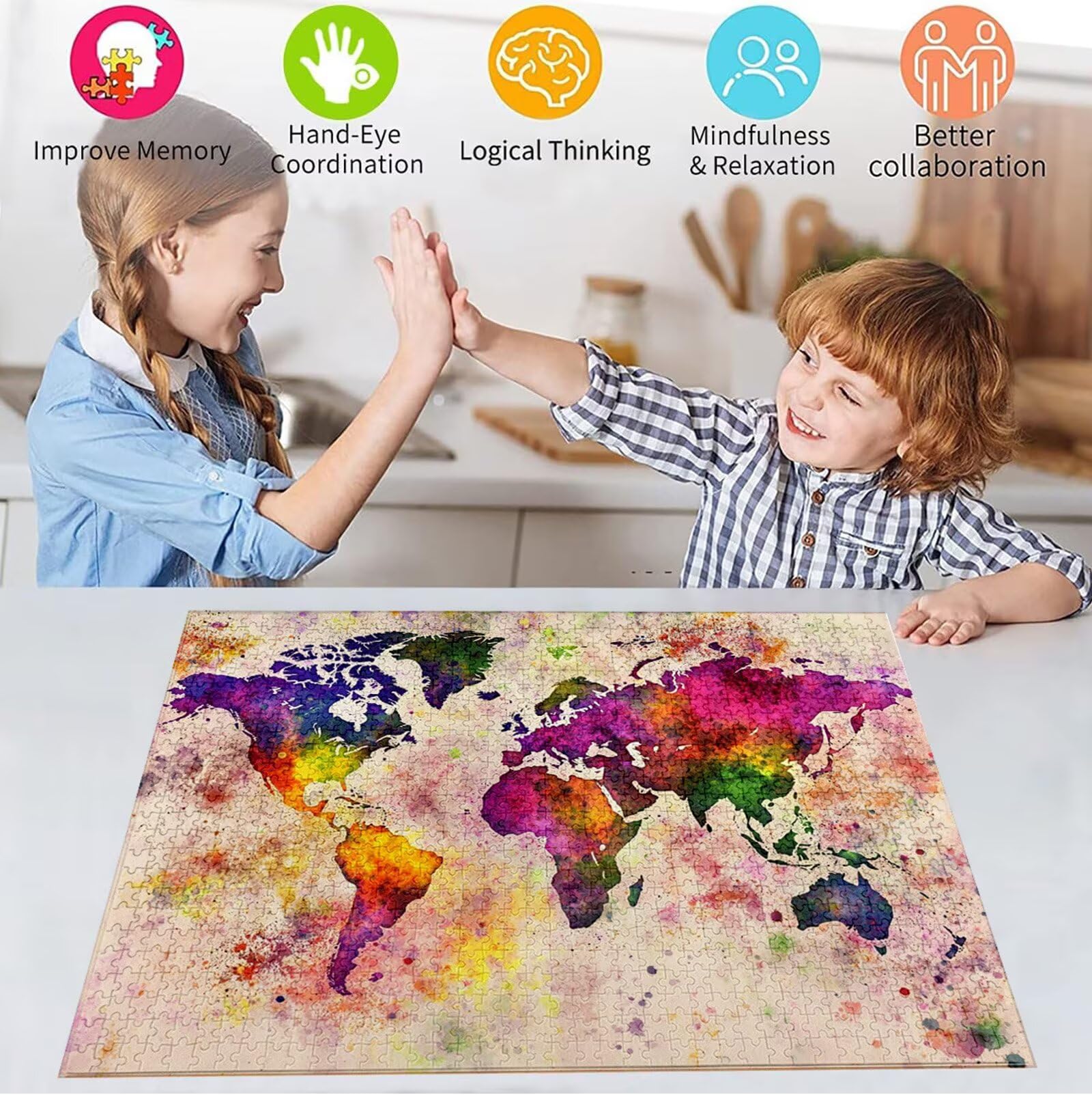 Puzzle 2000 Pezzi, 3 4 5 Anni Puzzle Colore 6 7 8 Anni Giochi Educativi Sostenibili Con Motivi Per Adulti Da Gioco in Legno Di Alta Qualità Jigsaw Mappa del mondo per Gioco Familiare, Regalo H-2867