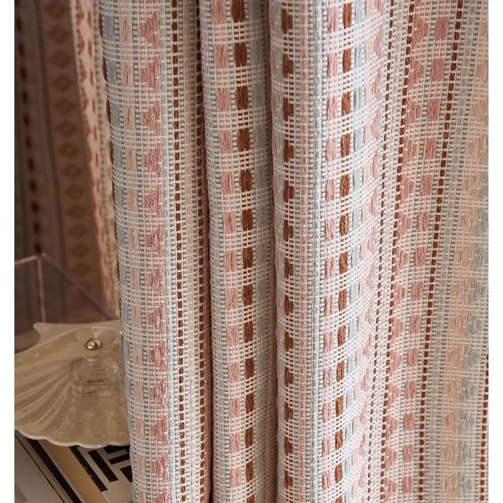 Rideau Salon Moderne Lot de 2, 96x160cm Motif géométrique Décoration pour Maison Salon Cuisine Chambre, Oeillet, Brun Rose