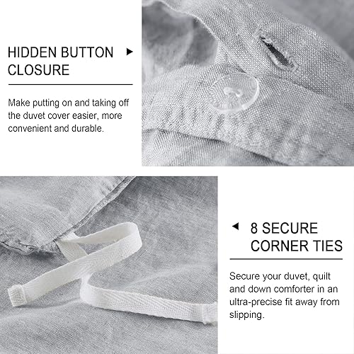 Miniatura 5 de PHF - Juego de funda de edredón de 100% lino francés lavado, 3 piezas, con fundas de almohada, colección de ropa de cama cómoda, tamaño King, 106 x