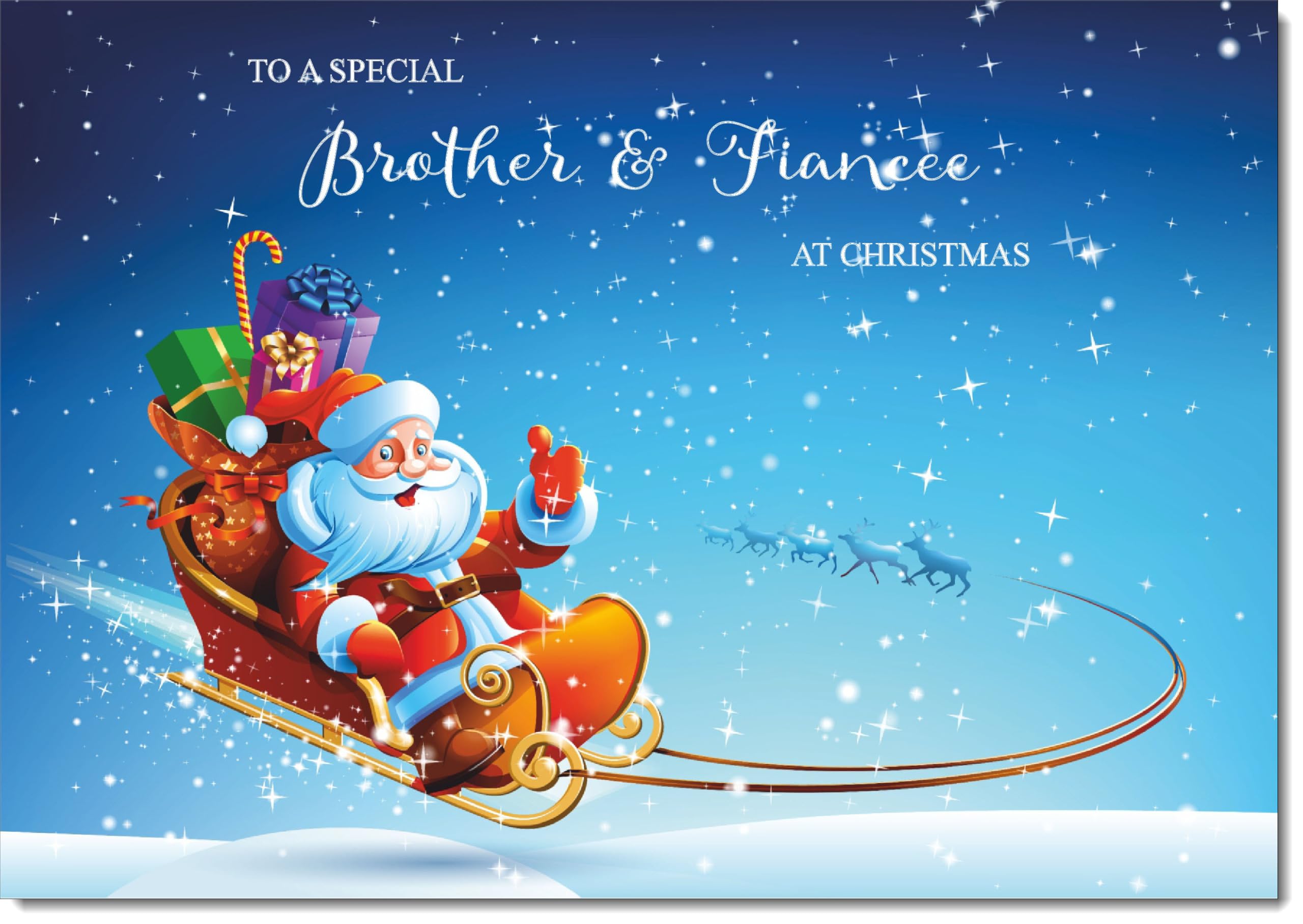 doodlecards Brother and Fiancee Christmas Card Santas Sleigh Large A4 Size Christmas Card for Brother & Fiancee with Plain Envelope — image 1