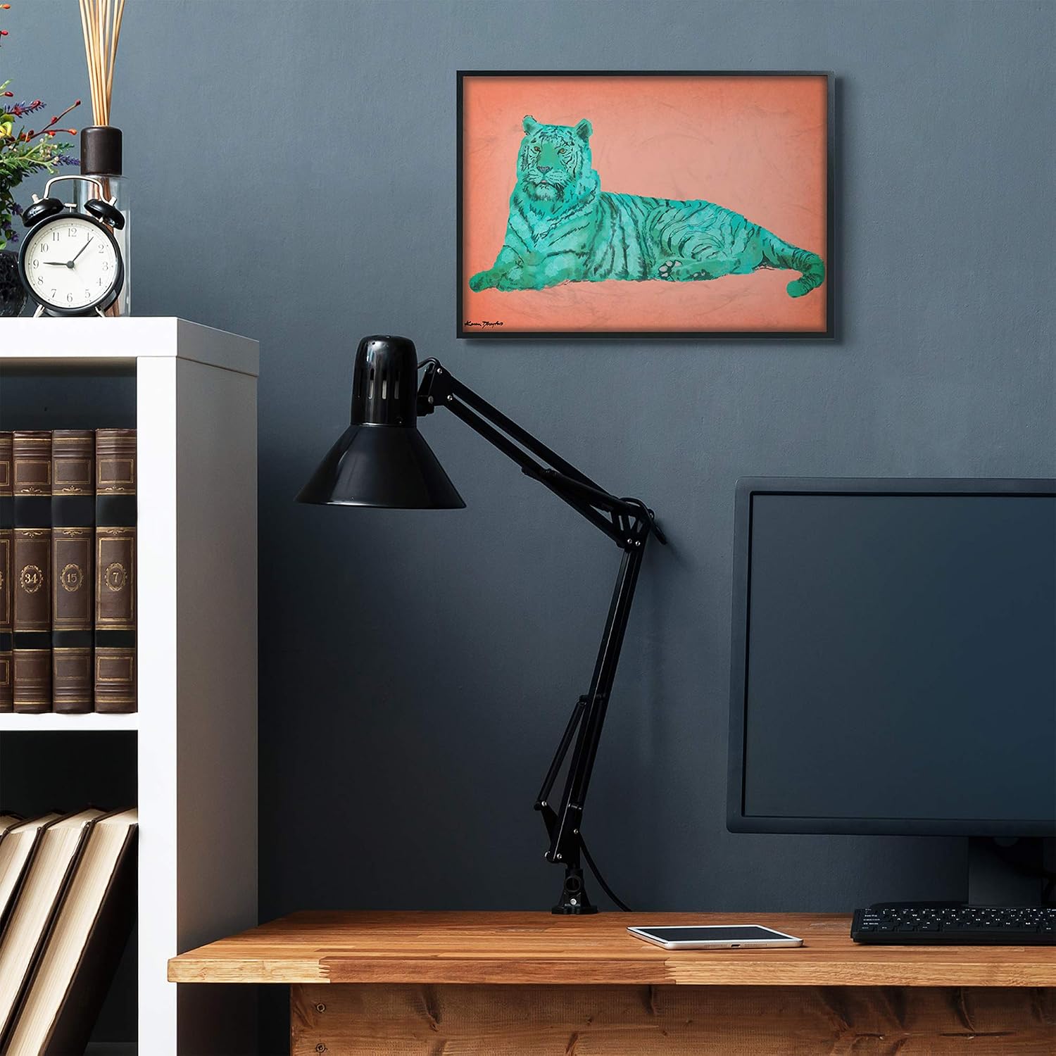 Stupell Industries Cyan Pink Tiger, Design by Karen Dreyfus Wall Art, 16 x 20, Black Framed