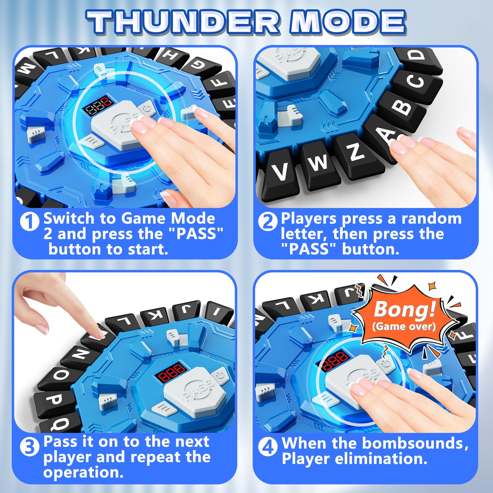Juego de palabras, juego de mesa familiar con temporizador de pantalla digital y 2 categorías de modos, divertido juego rápido de 24 letras para fiesta de aprendizaje interactivo (azul) 6