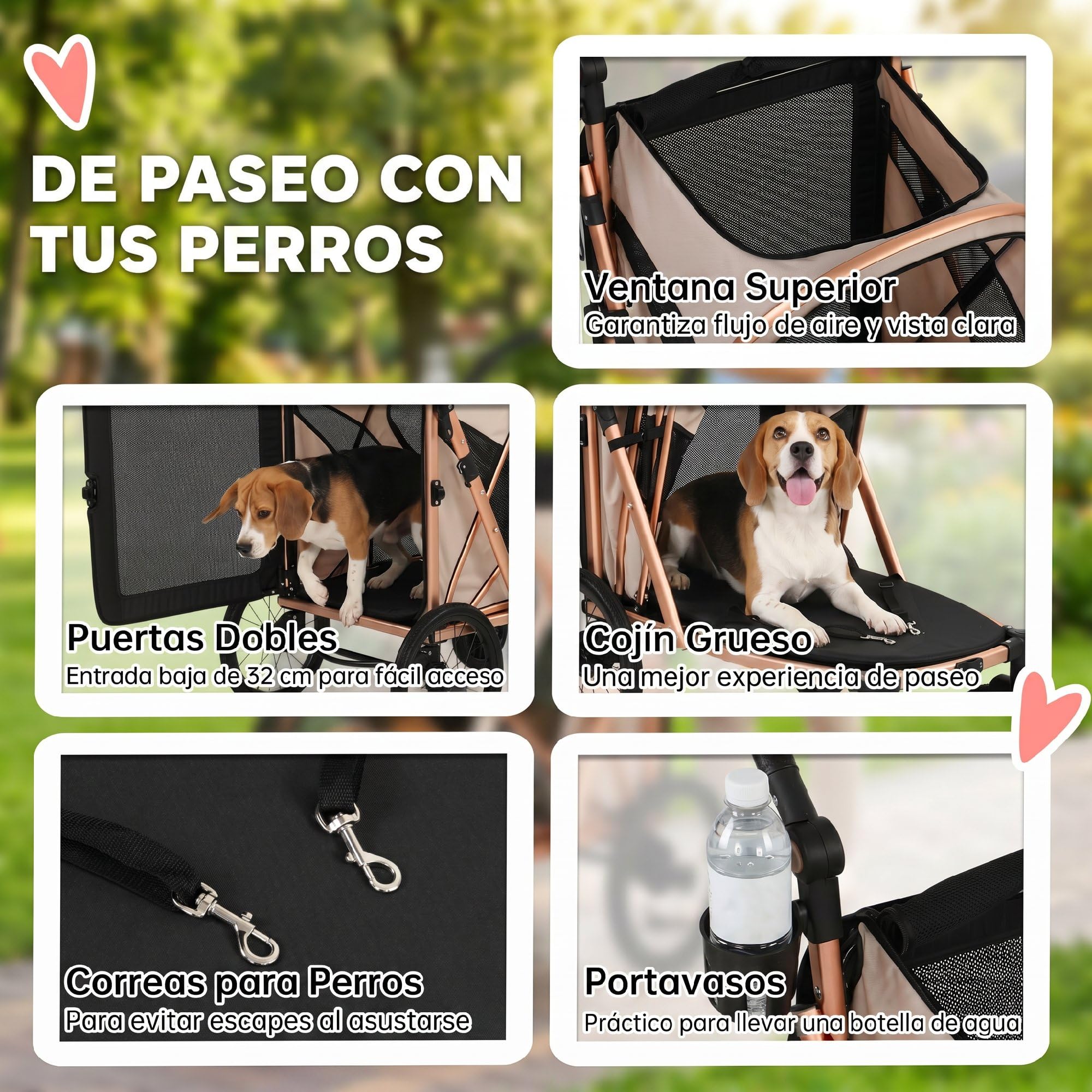 PawHut Carrito para Perros Plegable hasta 20 kg Marrón Claro