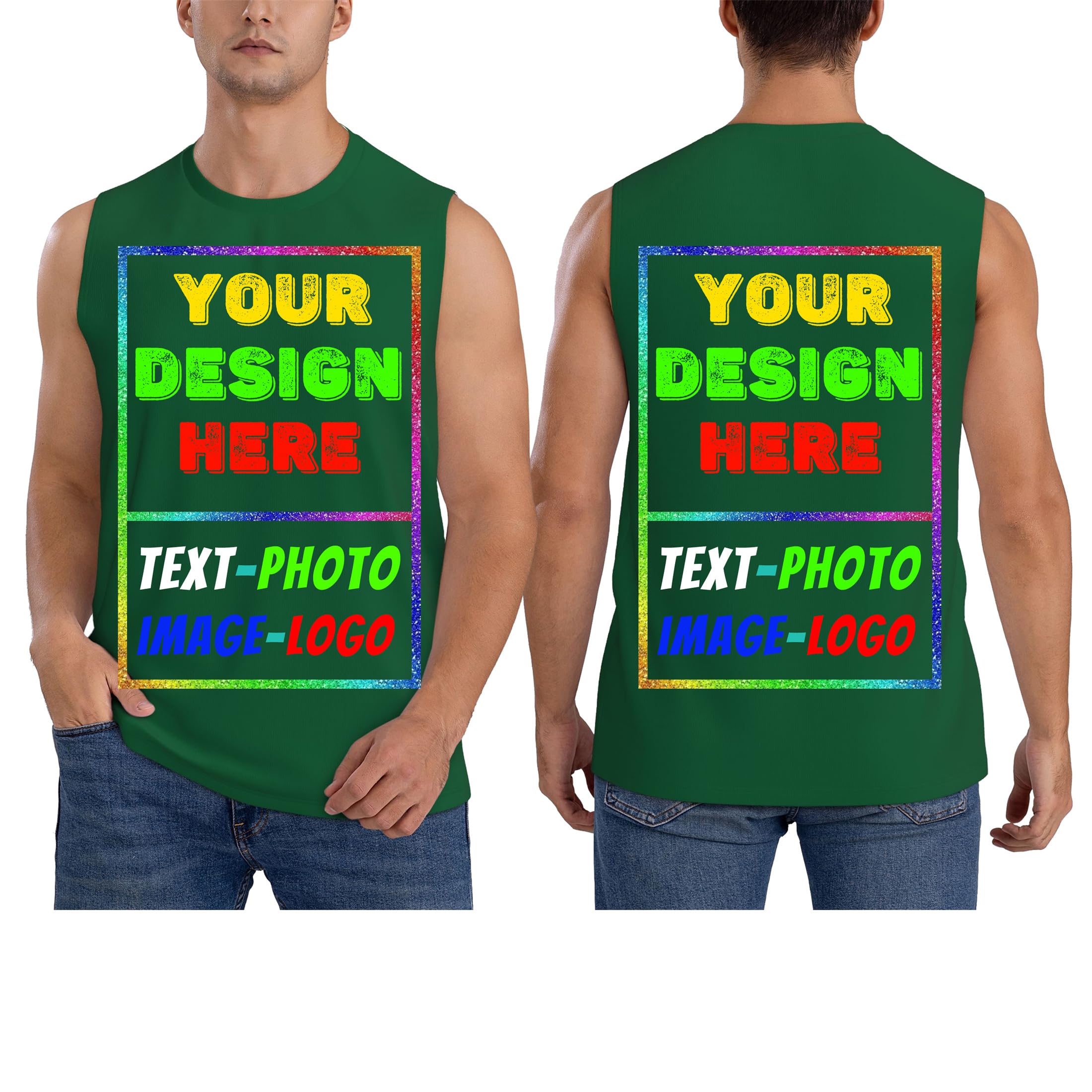 Generic Custom Sleeveless Shirt for Men Design Your Own Add Image Photo Logo Text Front & Back Personalized Tank Tops