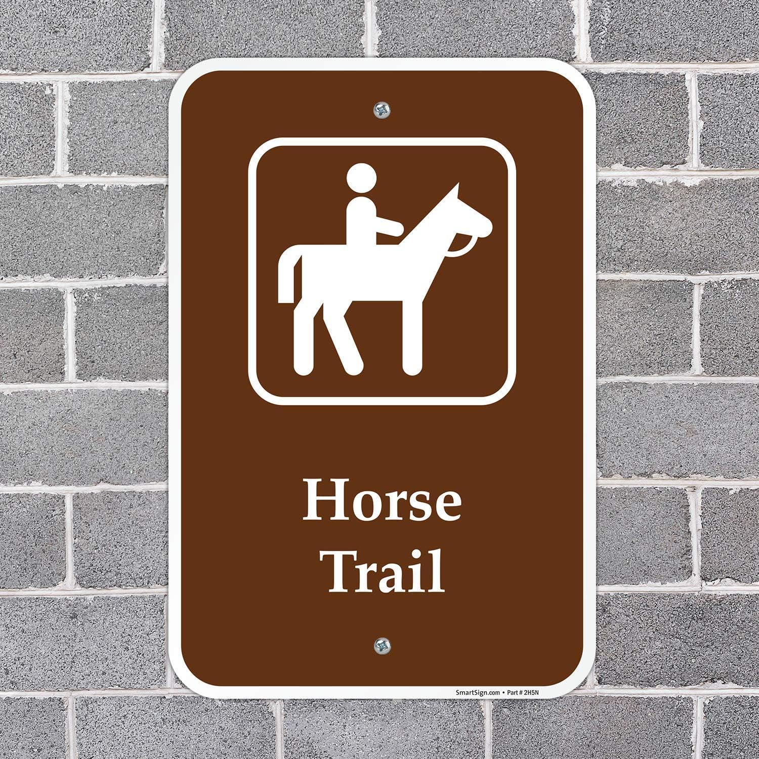 SmartSign 18 x 12 inch “Horse Trail” Campground Metal Sign, Screen Printed, 63 mil Laminated Rustproof Aluminum, Brown and White