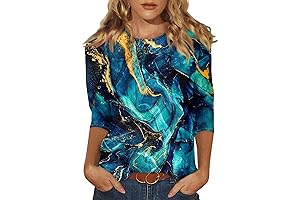 Summer Tops for Women 3/4 Sleeve Crew Neck Blouses, Floral Print Casual...