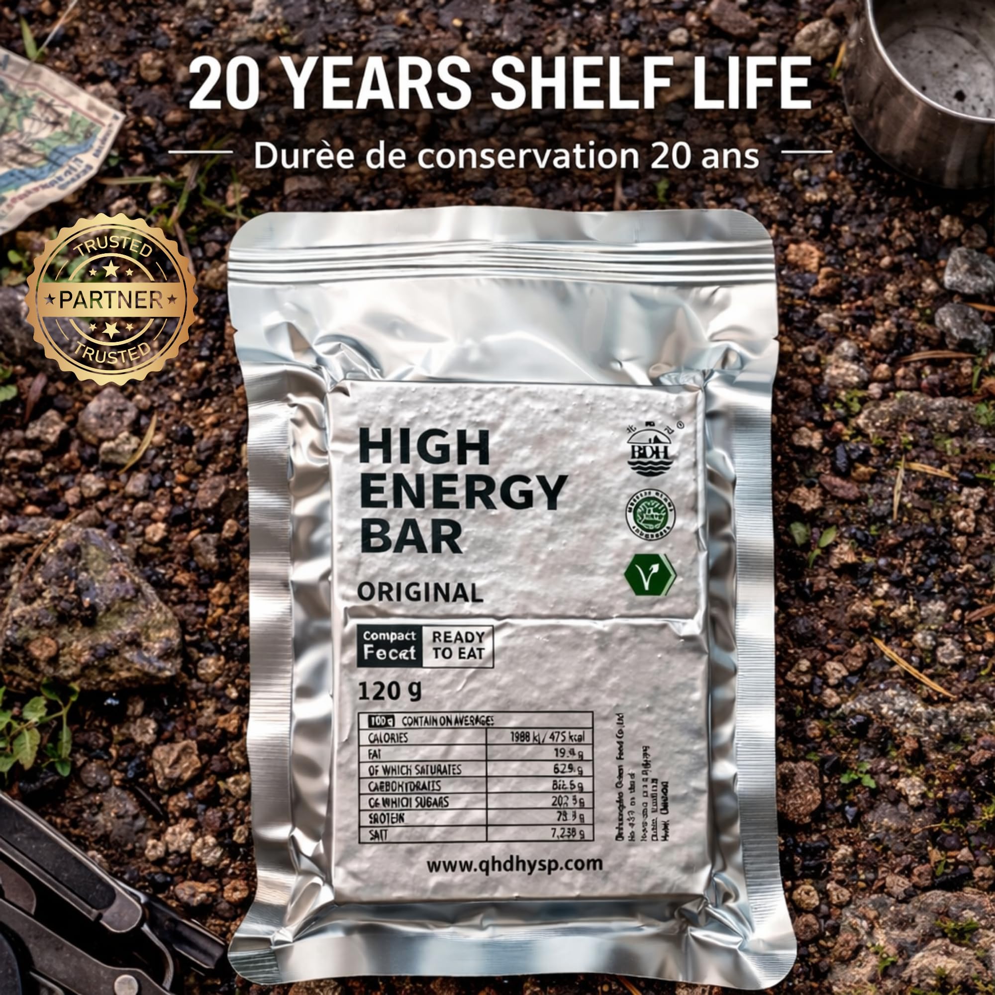 Razioni alimentari di sopravvivenza 6x120g | 3420 kcal - Barrette energetiche vegane-conservazione 20 anni | Pronte da mangiare, non richiedono preparazione-Kit di emergenza, disastri ed escursionismo