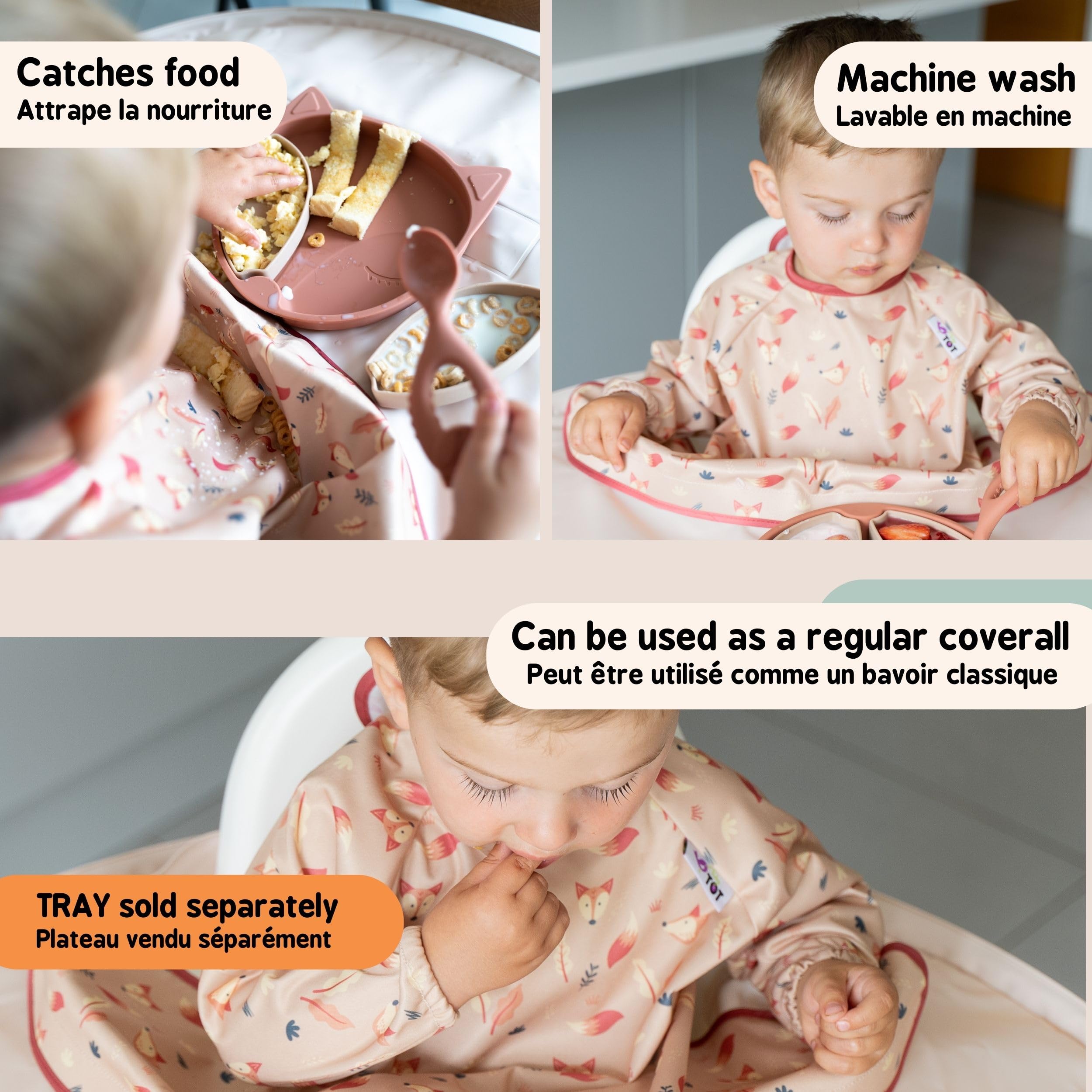 Tidy Tot Bavoir Manches Longues Bébé DME Protection Anti-Salissures Dès 4 Mois