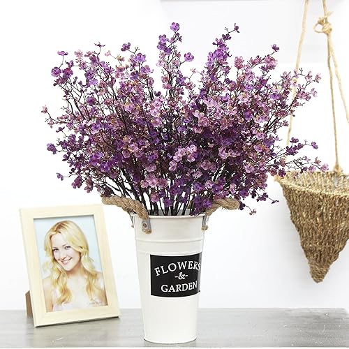 Miniatura 5 de Flores artificiales de seda de aliento de bebé a granel con jarrón, 10 piezas para decoración de otoño, ramo de flores falsas a granel para el