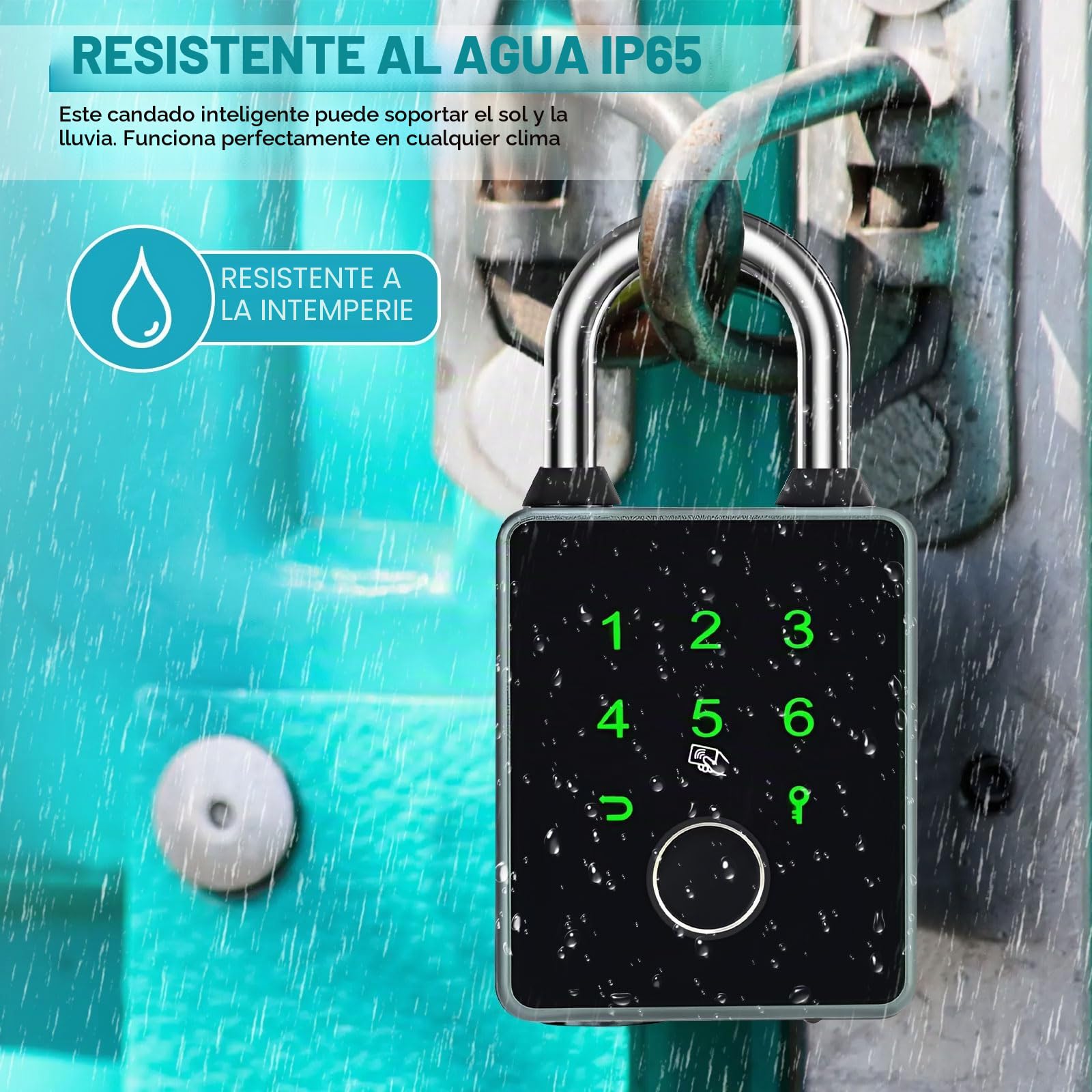 Candado Inteligente con 5 Formas de Desbloqueo, Impermeable | Candado de Huella Dactilar Bluetooth, con Llaves y Tarjetas IC, Compatible con Tuya APP, para Valla y Maleta