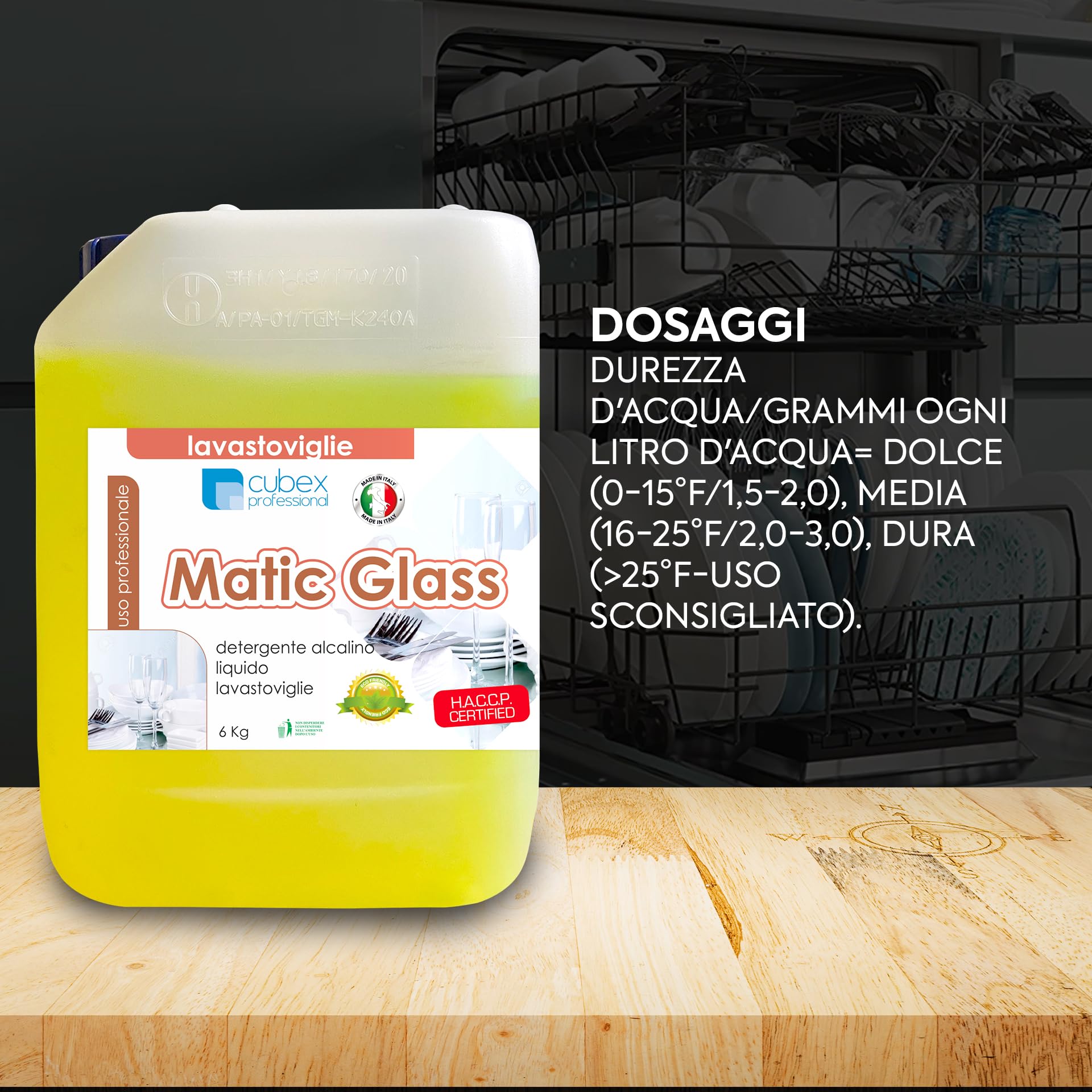 cubex professional MATIC Glass Detergente alcalino Liquido per lavastoviglie 6 kg