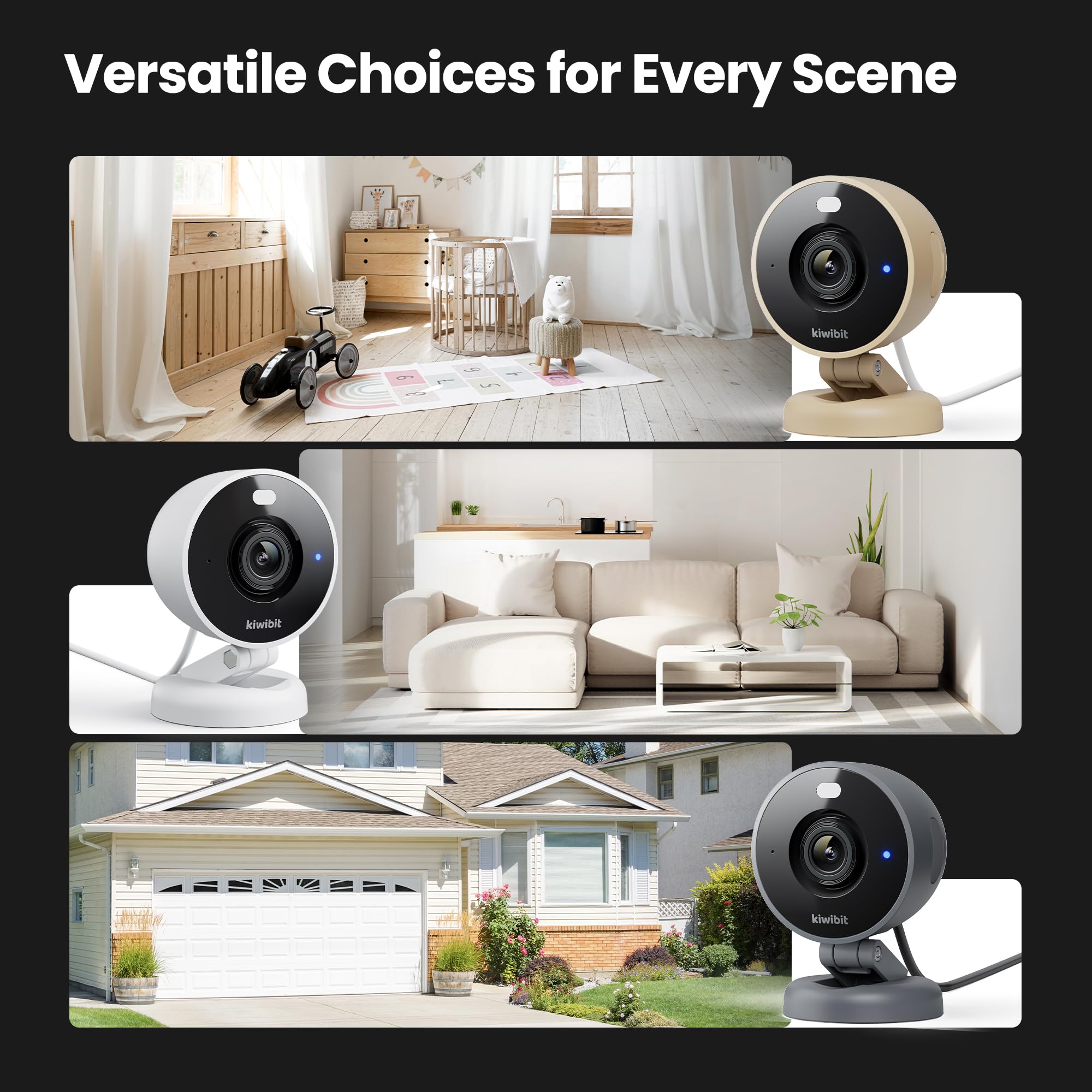 Kiwibit Telecamera di sicurezza 2K per interni/esterni, telecamere magnetiche cablate per la sicurezza domestica, fotocamera per animali domestici, baby monitor, rilevamento AI, visione notturna a
