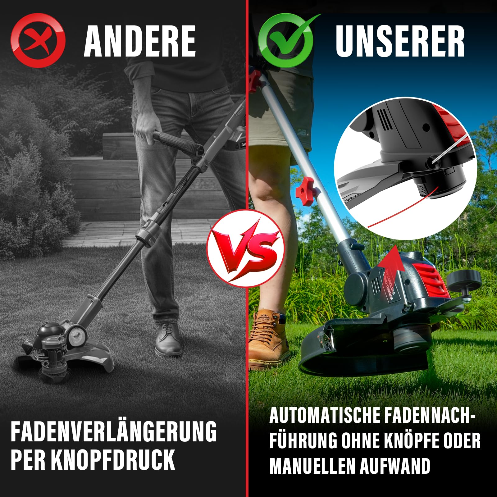 MZK 20V Akku-Rasentrimmer 30 cm, Kantenschneider, 2 Akkus