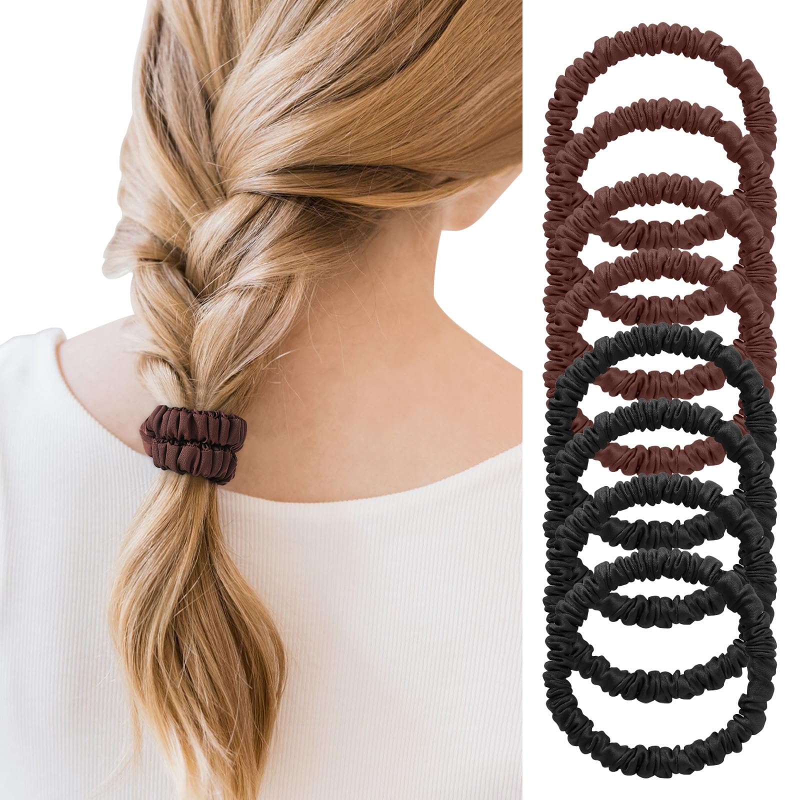 Srevela 8 adet ipek saç Scrunchies, 100% dut ipek, kadınlar için küçük saç bağları, sıska saten Scrunchie at kuyruğu kıvırcık saç için