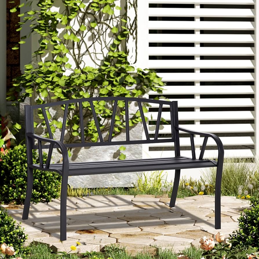 Costway Garden Bench 2-Seater Outdoor Bench Chair Garden Chair Patio Furniture Balcony Backyard Black