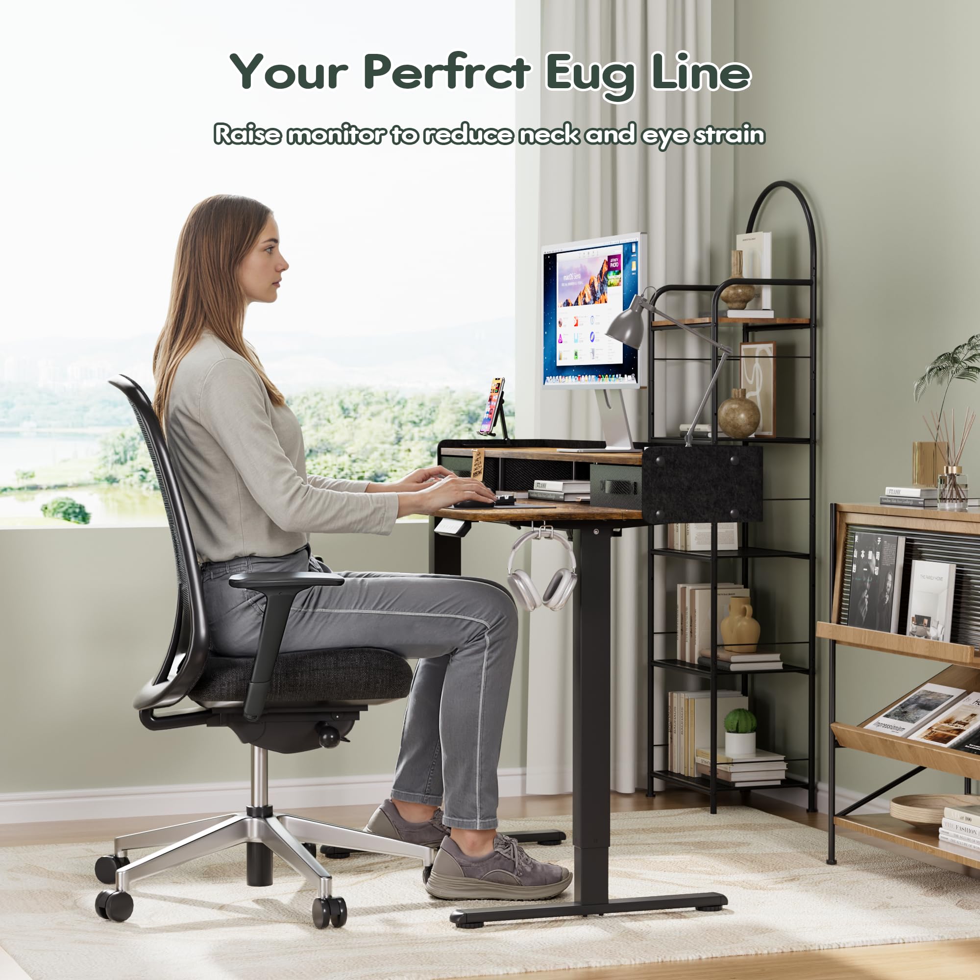 Homall Electric Standing Desk with 2 Drawers Adjustable Height Computer Desk with Monitor Shelf Sit Stand Table with — view 6