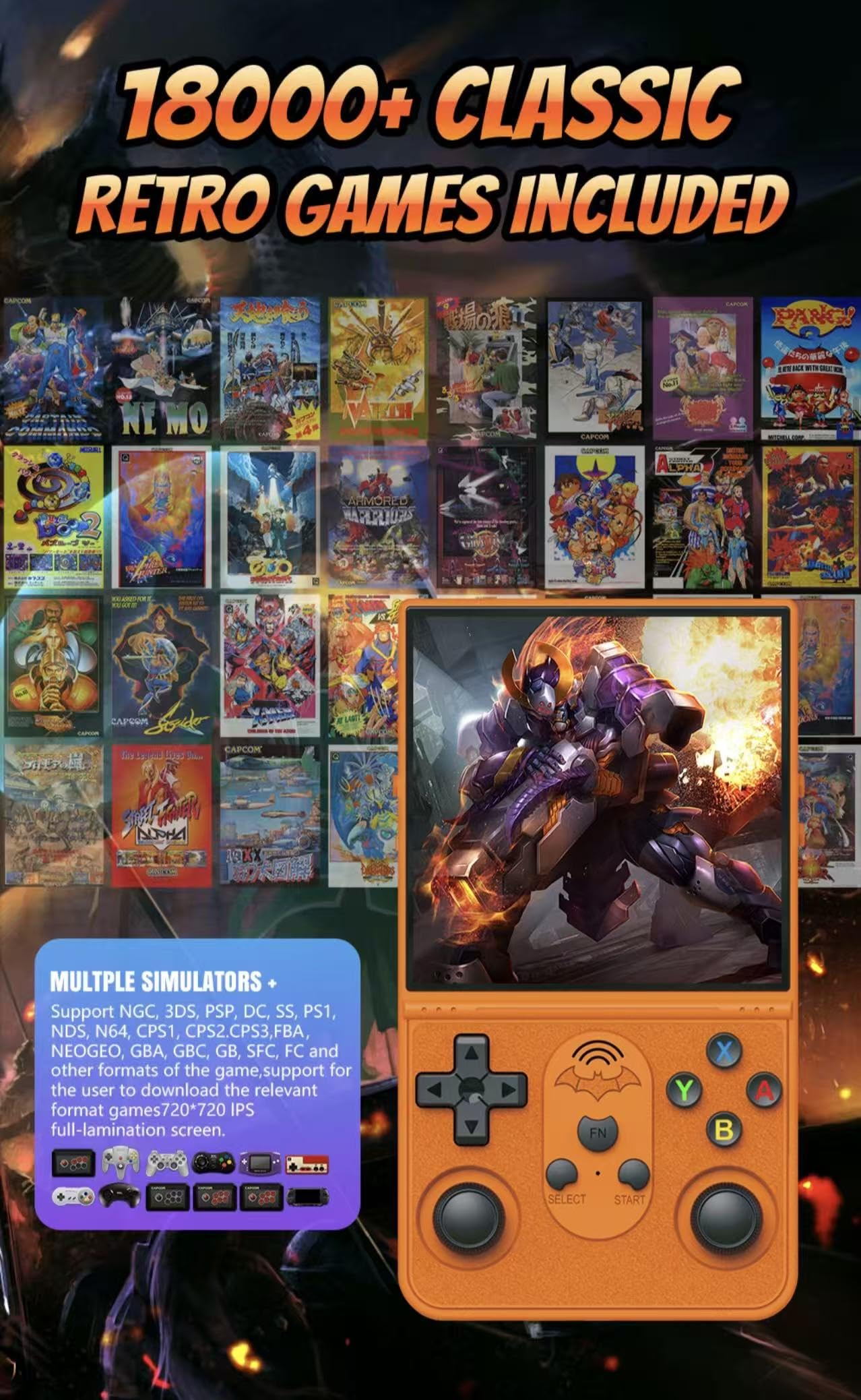 Nouvelle console de jeu portable avec écran IPS de 4", carte mémoire intégrée de 256 Go et 40 000 jeux, prise en charge du système Linux, Wi-Fi et Bluetooth, bleu