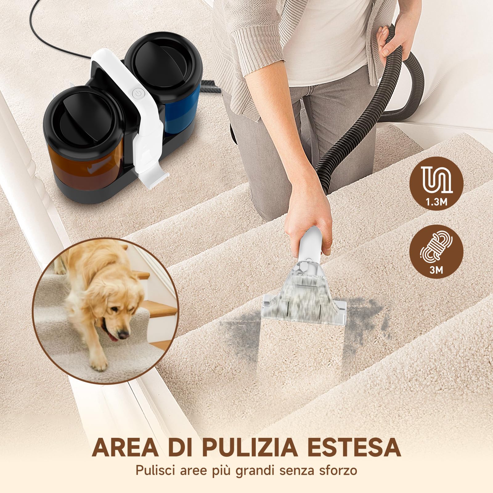 Lavatappeti Aspirapolvere Tessuti Divani, 17Kpa Pro Power | Pulitore per tappeti con aspirapolvere e detergente | Aspirapolvere per liquidi da 600 W per tappeti, divani, tappezzeria, scale