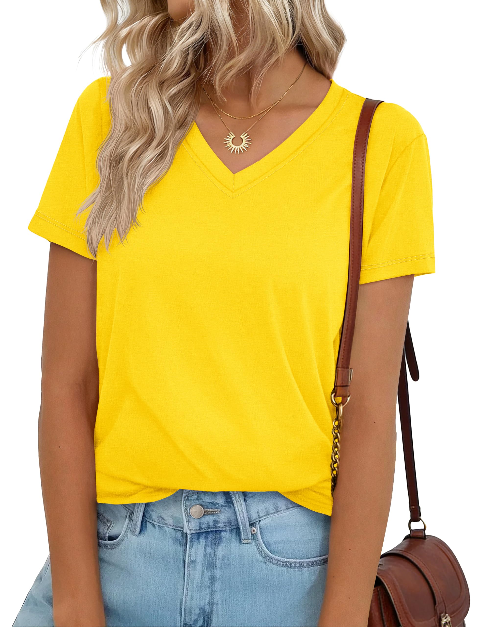 YUCOLEN T Shirts for Women Short Sleeve V Neck Tee Shirt Soft Casual Basic UPF 50+ Tops for Daily Wear