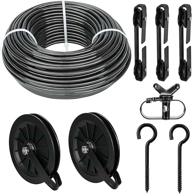 Outdoor Clothesline Kit, 150ft Black PVC Coated Galvanized Clothes Line ...