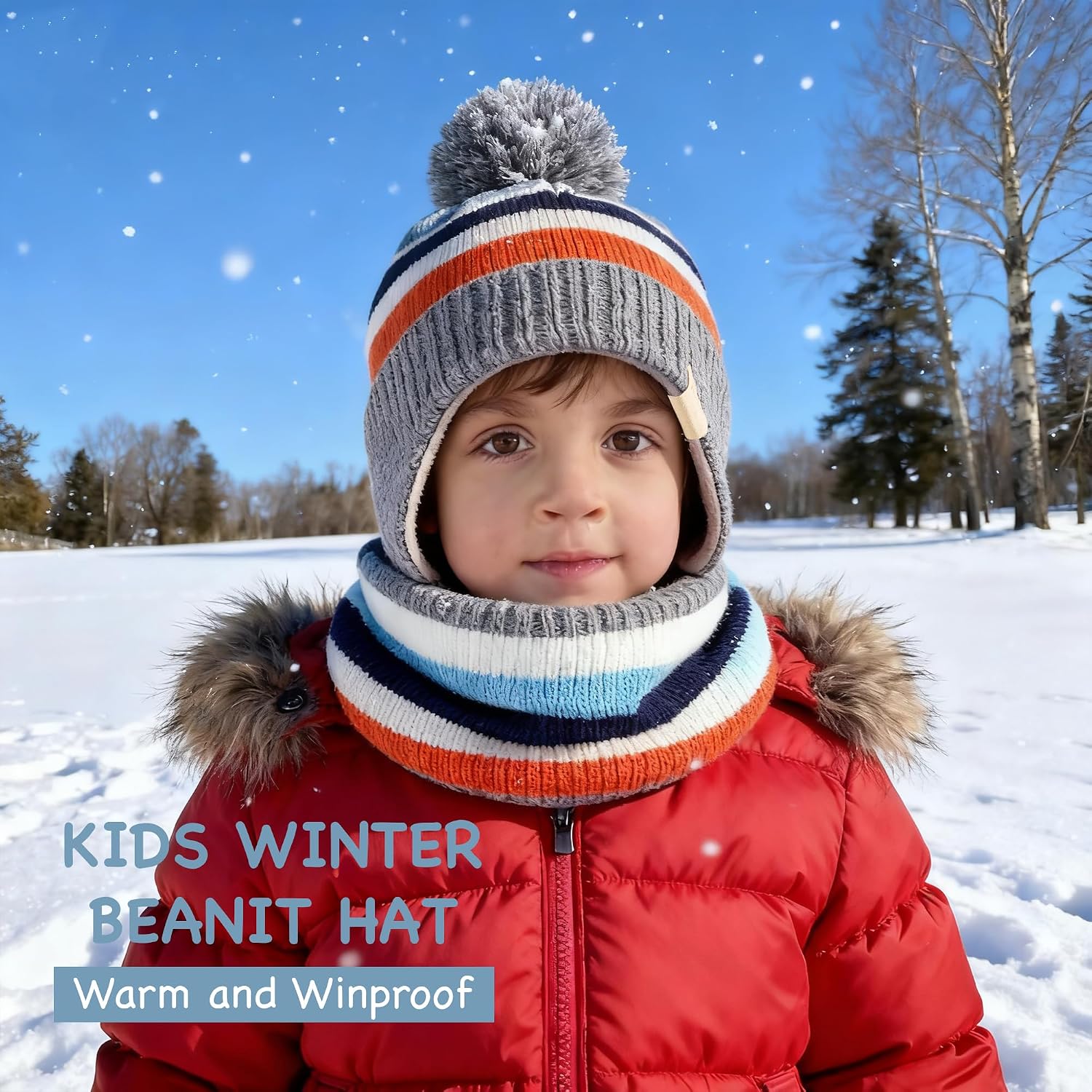 Cappello E Sciarpa Invernali Per Bambini Con Paraorecchie E Fodera In Pile, Set Caldo Con Pompon Per Neonati 0-36 Mesi, Morbido E Traspirante