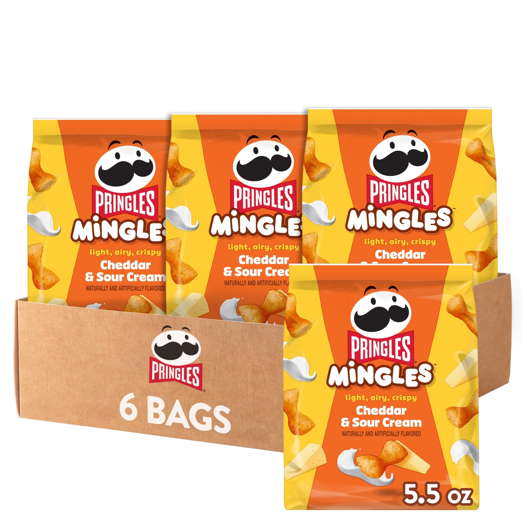 Mingles Puffed Snacks, Cheddar and Sour Cream, Cheese Puffs, Salty Snacks (6 Bags)